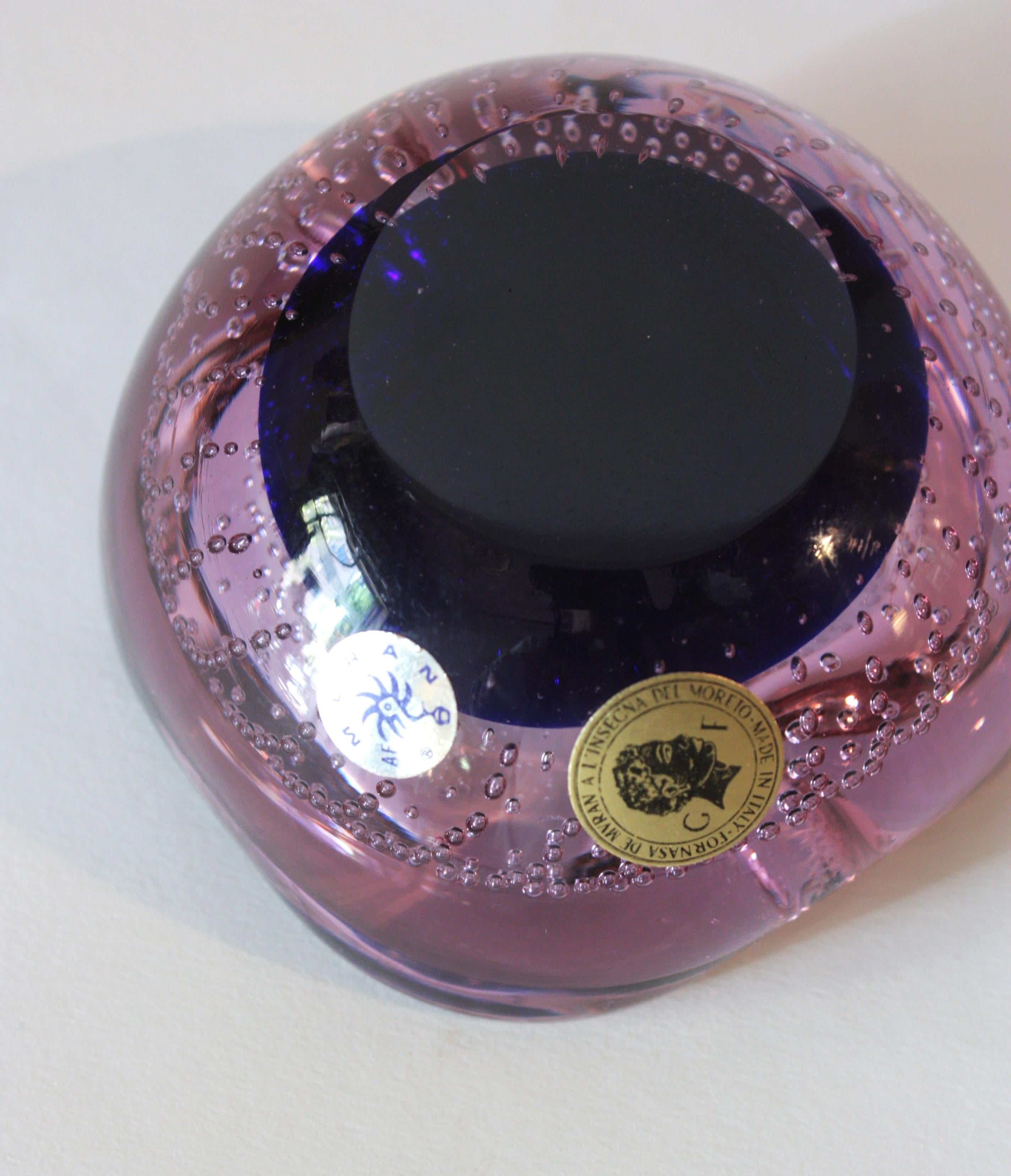 Midcentury Murano Pink Purple Bubbles Geode Art Glass Bowl by Galliano Ferro For Sale 6