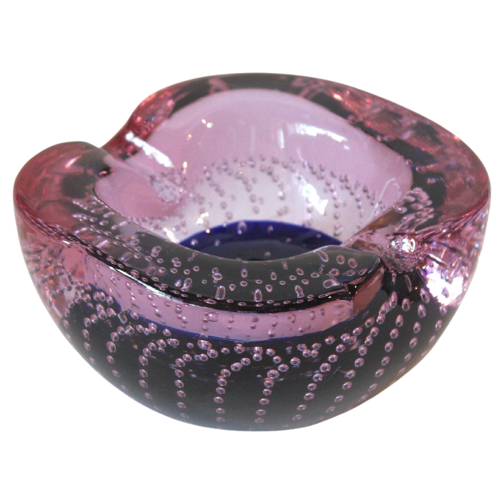 Midcentury Murano Pink Purple Bubbles Geode Art Glass Bowl by Galliano Ferro For Sale 8