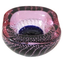 Midcentury Murano Pink Purple Bubbles Geode Art Glass Bowl by Galliano Ferro