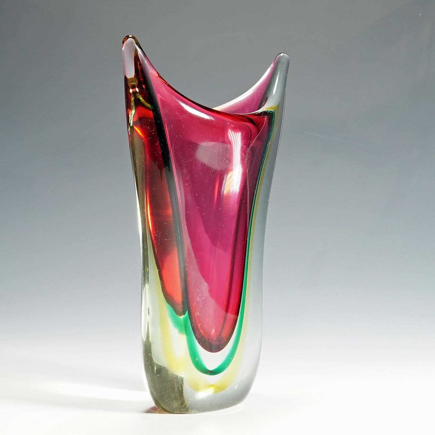 Mid-Century Modern Midcentury Murano Sommerso Art Glass Vase by C.O.V.E.M, 1960s For Sale