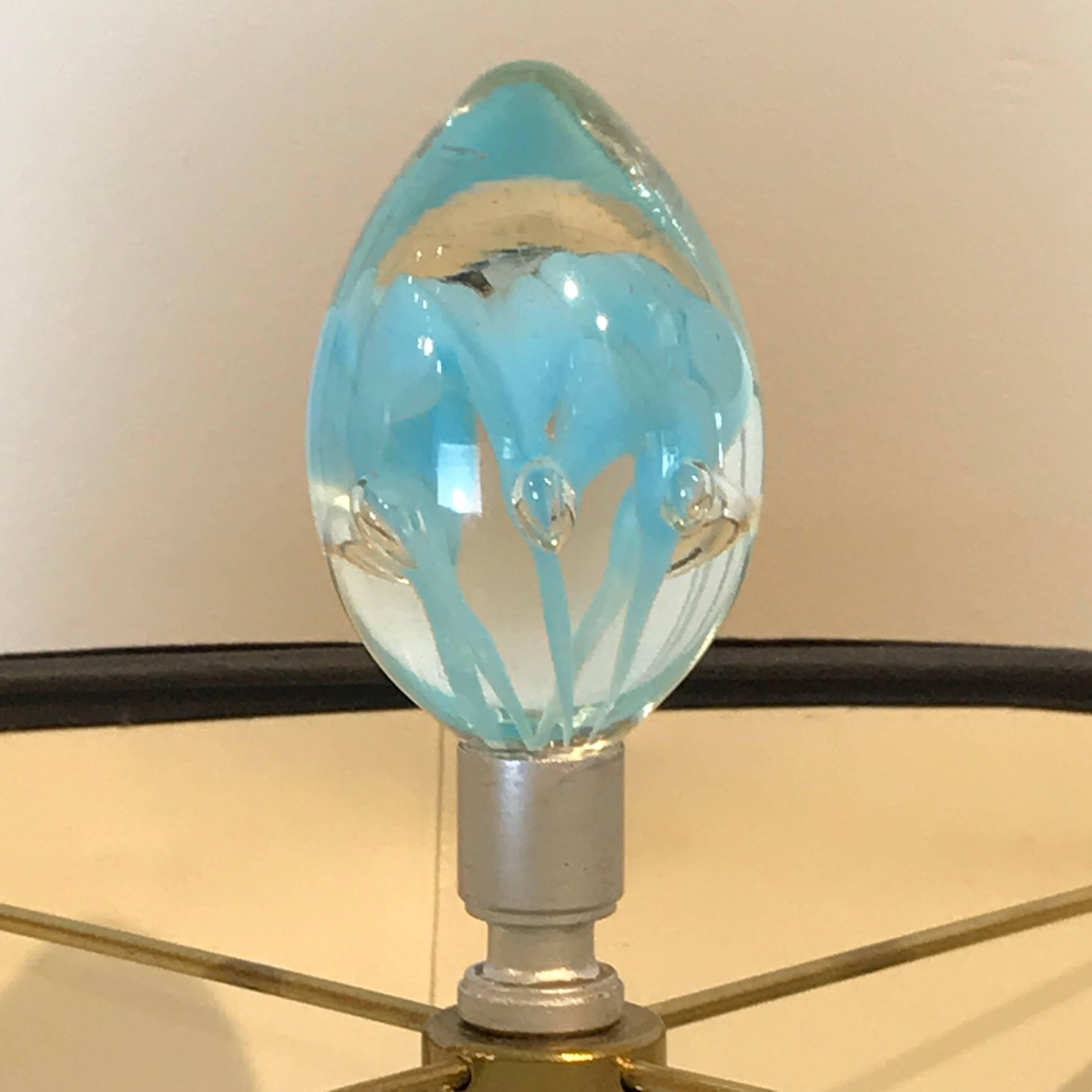 Mid-Century Modern Midcentury Murano Style Glass and Brass Lamps in Turquoise For Sale