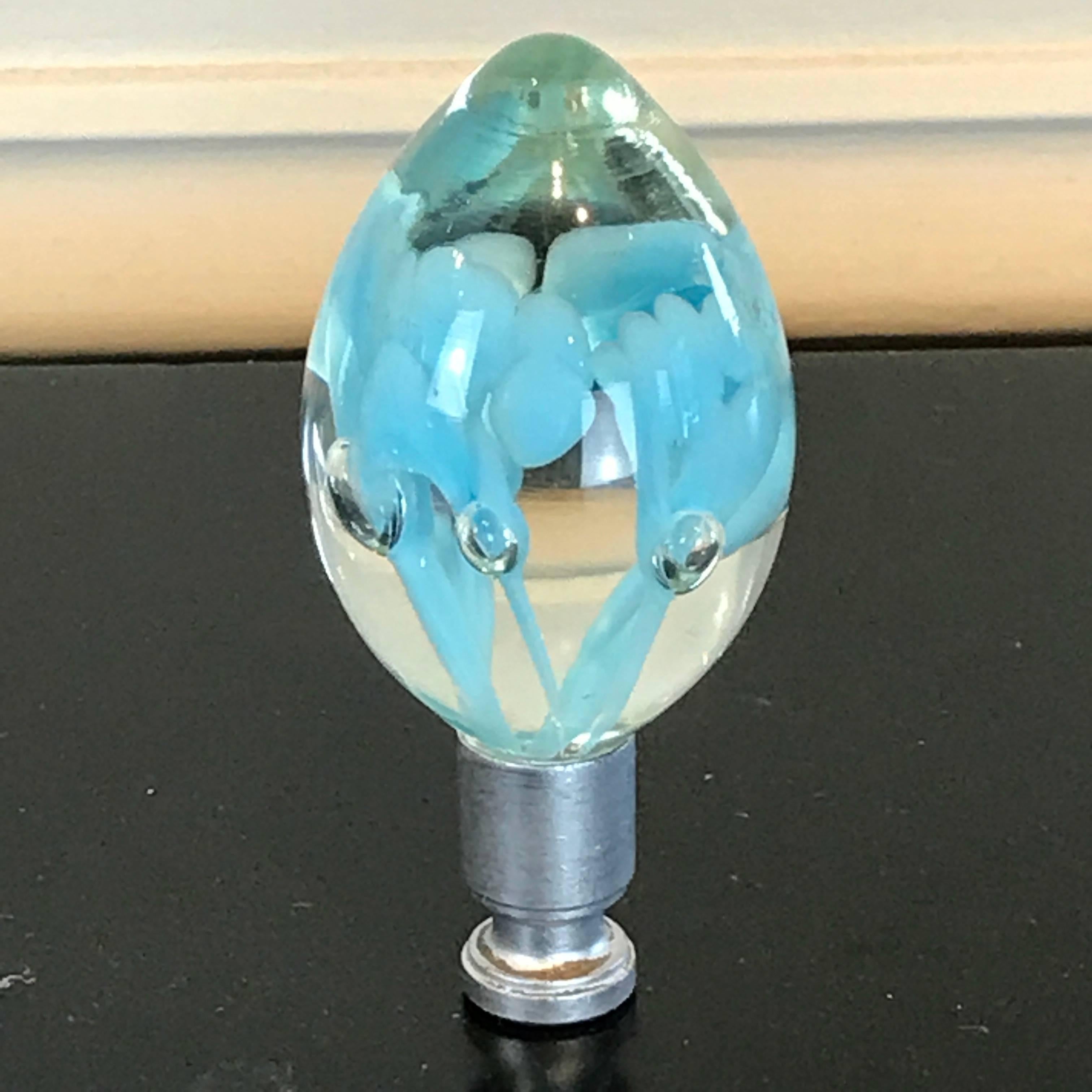 Midcentury Murano Style Glass and Brass Lamps in Turquoise For Sale 3