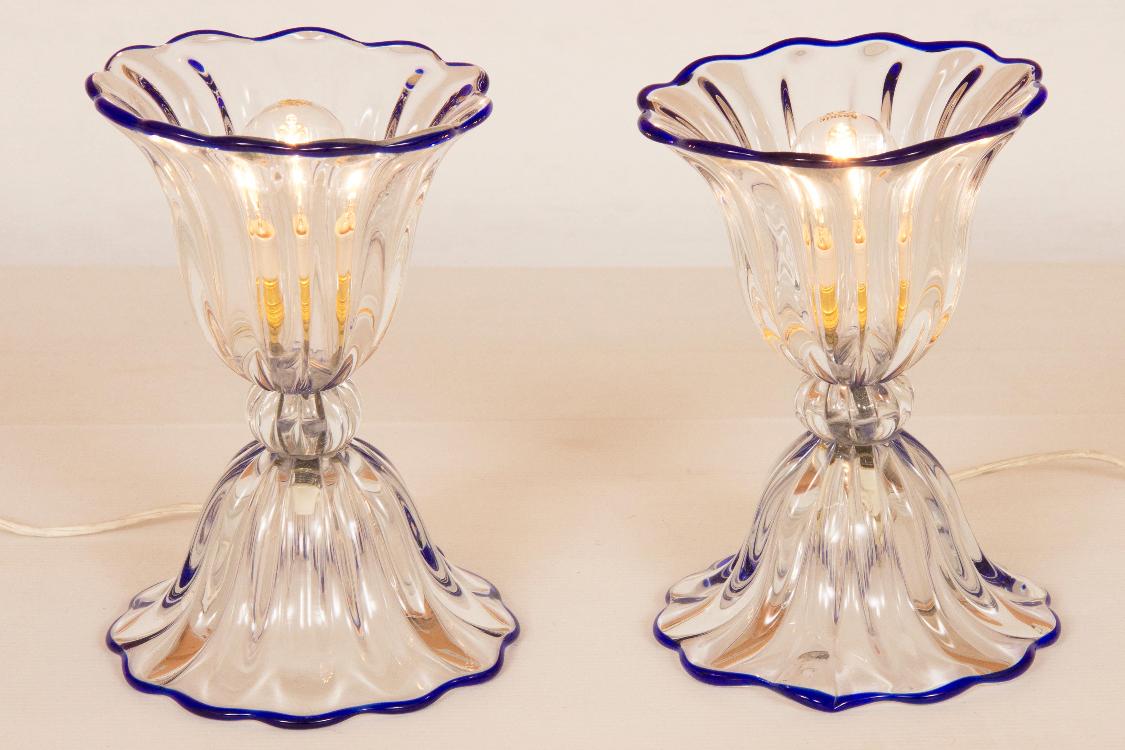 Midcentury Murano Table Lamps by Seguso In Excellent Condition For Sale In London, GB