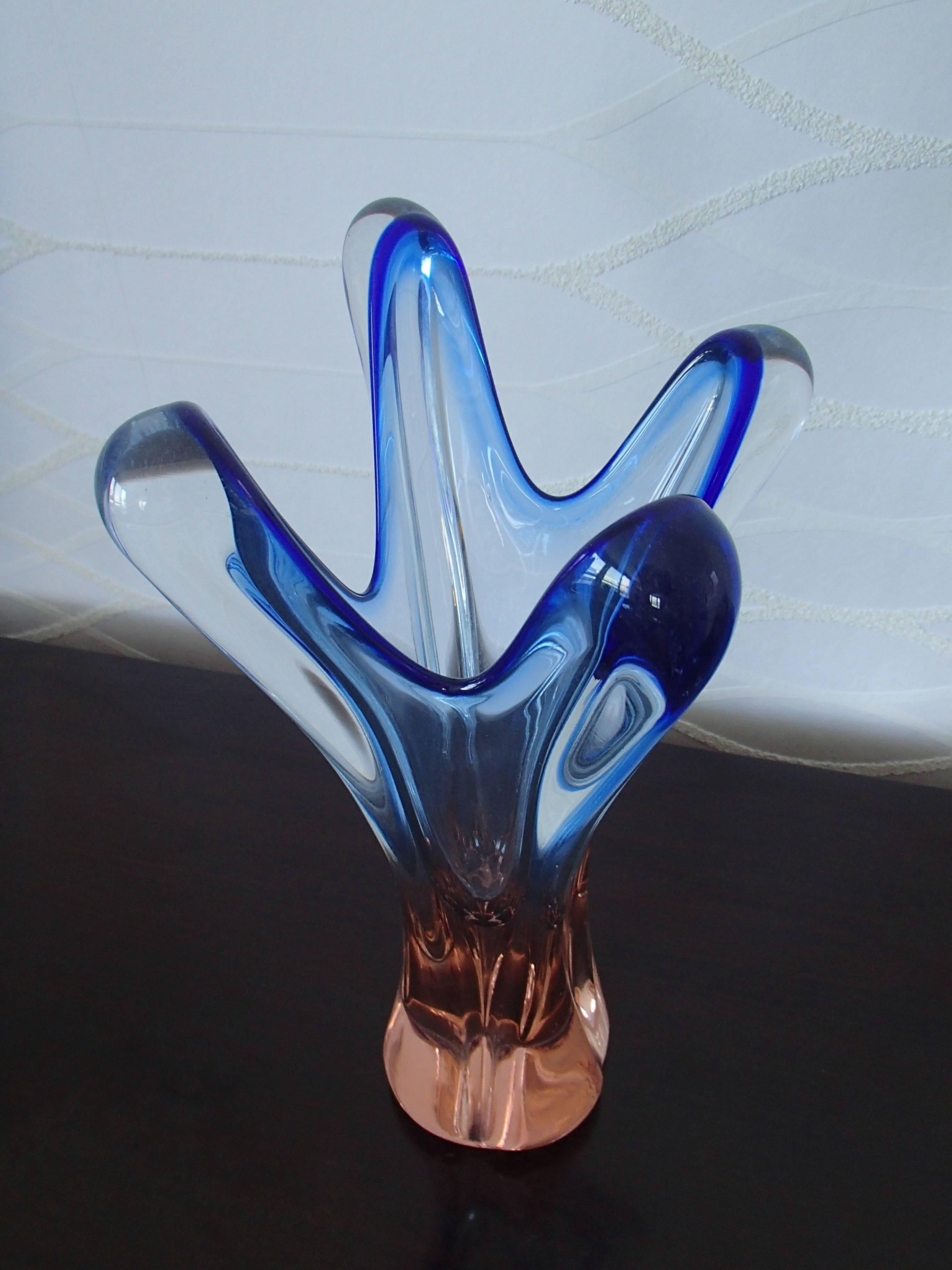 Vase aus Muranoglas in Rosa und Blau aus der Mitte des Jahrhunderts (Italienisch) im Angebot