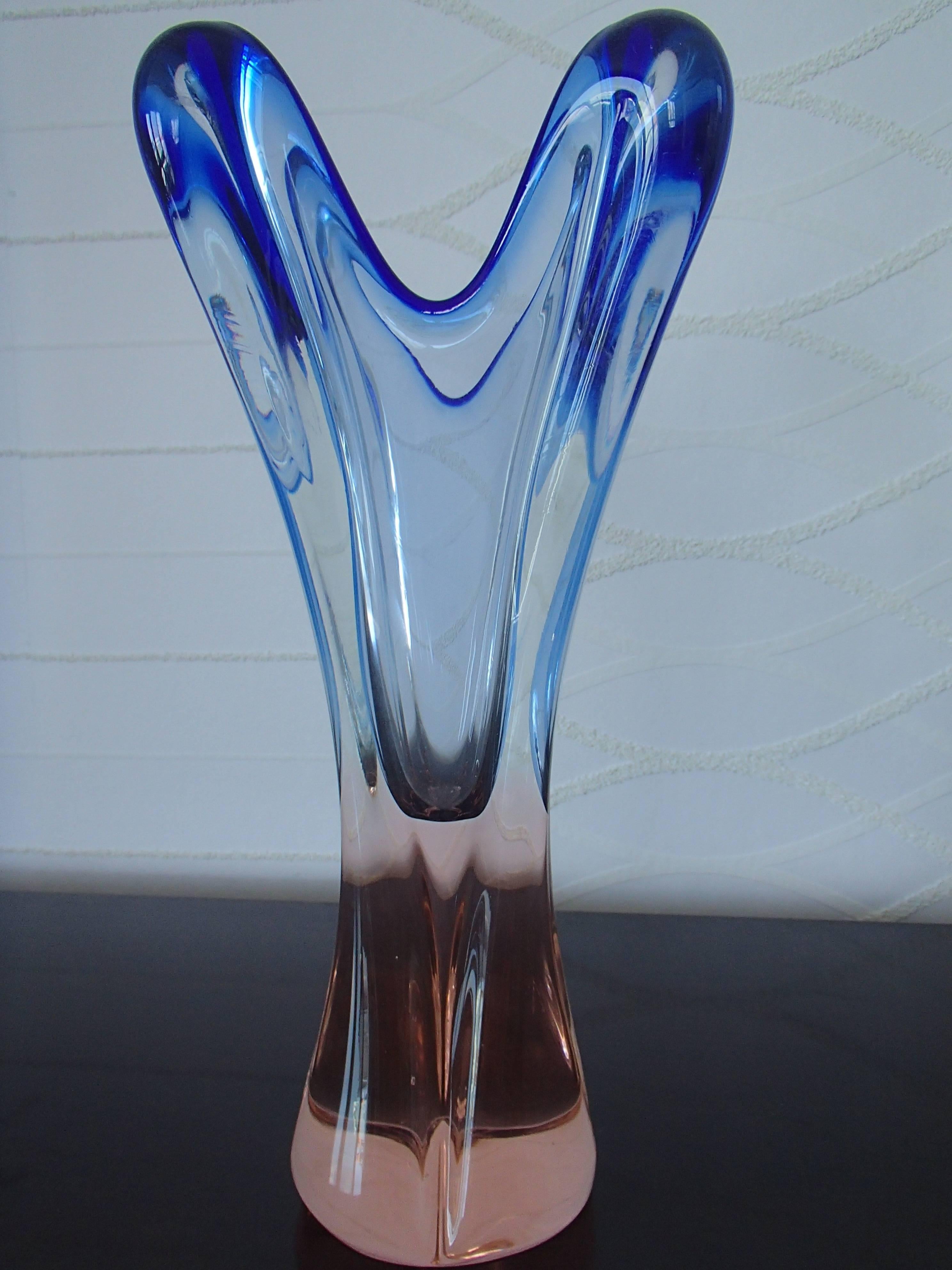 Italian Midcentury Murano Vase Pink and Blue For Sale