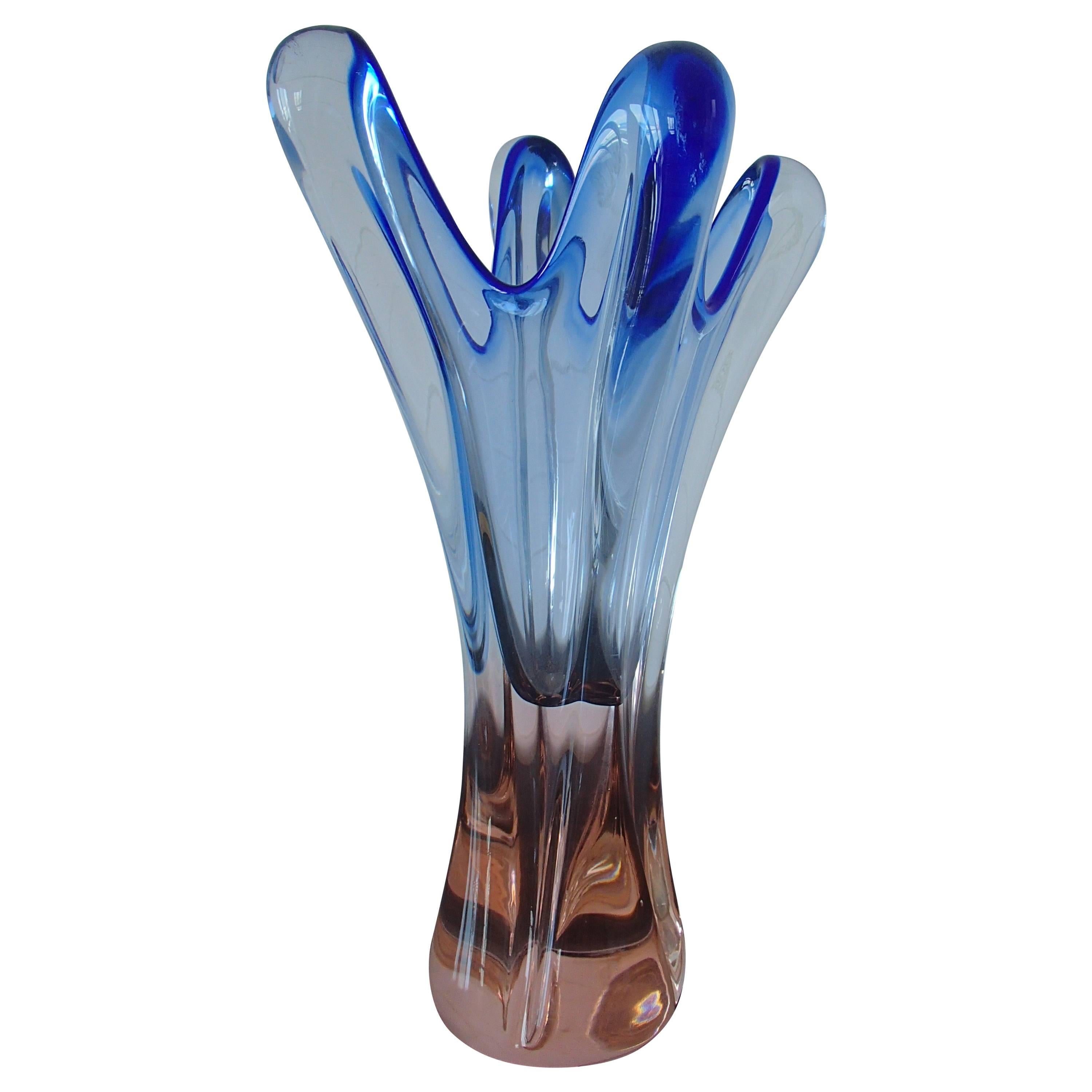 Midcentury Murano Vase Pink and Blue For Sale