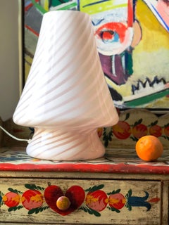 Midcentury Murano Vistosi Seguso Blown Art Glass Pink Lingham Table Lamp