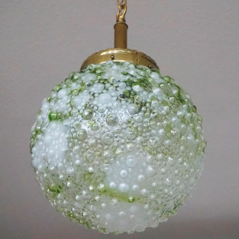 Midcentury Murano White and Green Glass Ball Pendant, Italy, 1950-1959 In Good Condition In Frankfurt am Main, DE