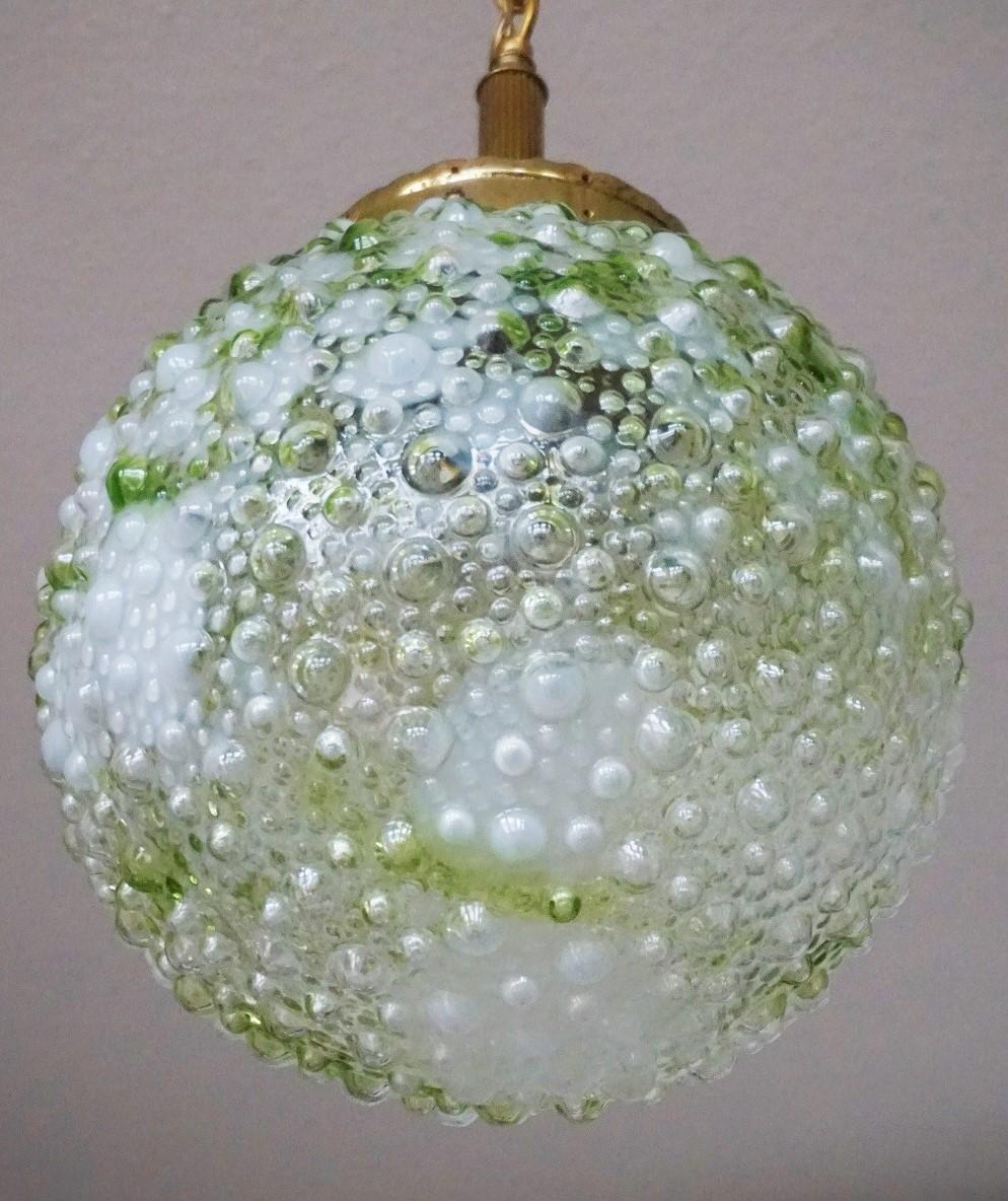 20th Century Midcentury Murano White and Green Glass Ball Pendant, Italy, 1950-1959