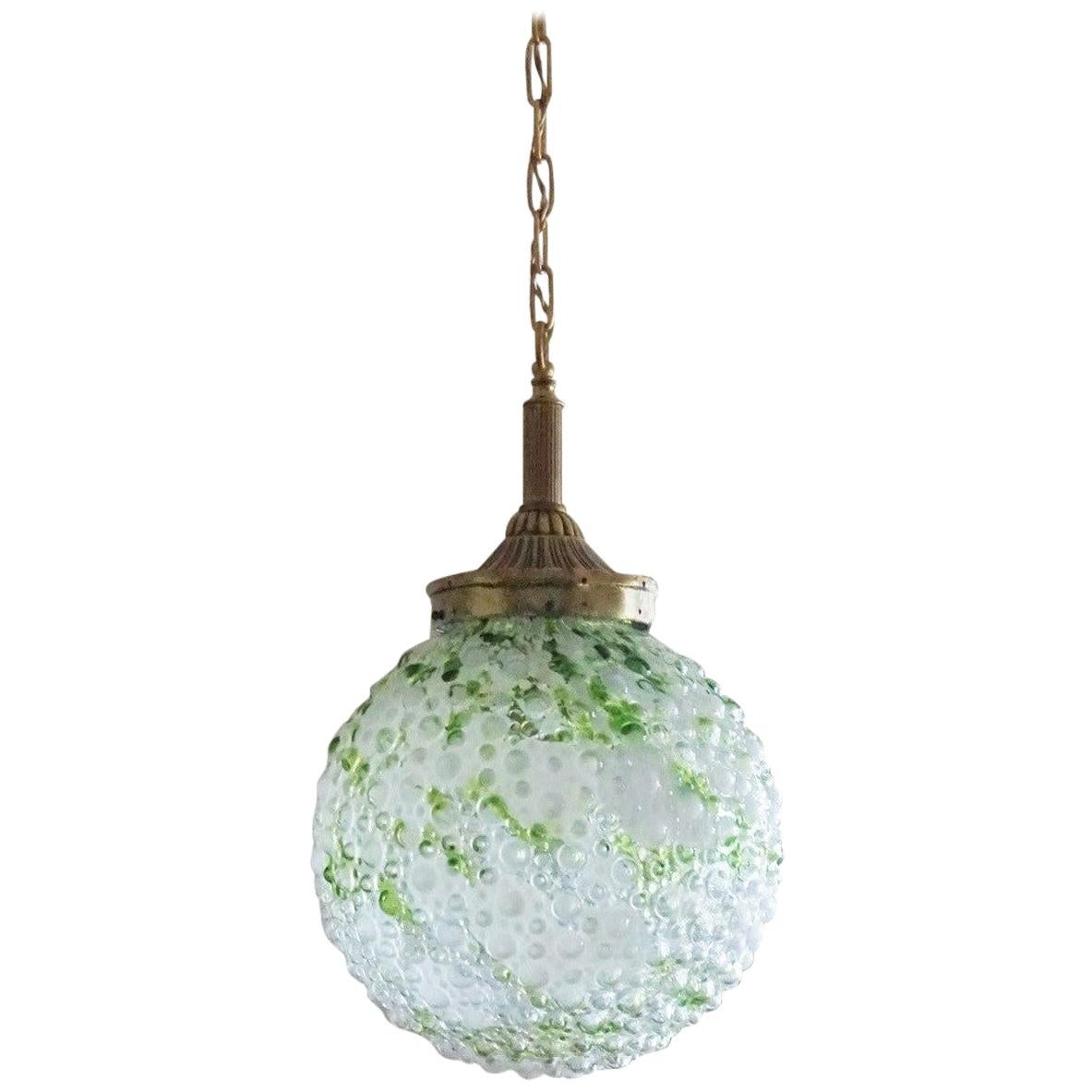 Midcentury Murano White and Green Glass Ball Pendant, Italy, 1950-1959