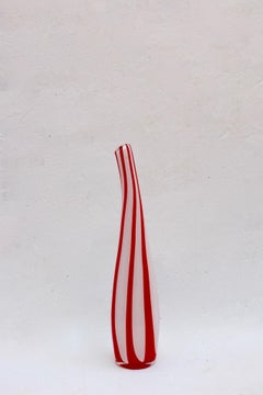Midcentury Murano White and Red Italian Glass Vase, 20th Century