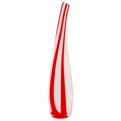 Midcentury Murano White and Red Italian Glass Vase, 20th Century