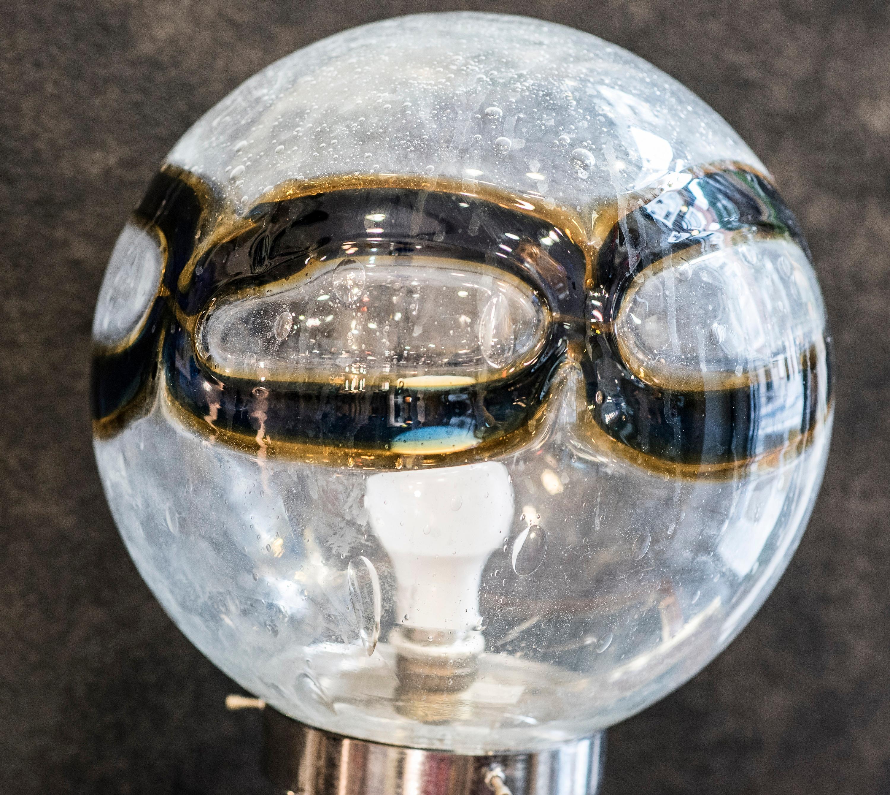 Midcentury Murano whiteblueyellow blown glass globe table lamp Italy 1970 3