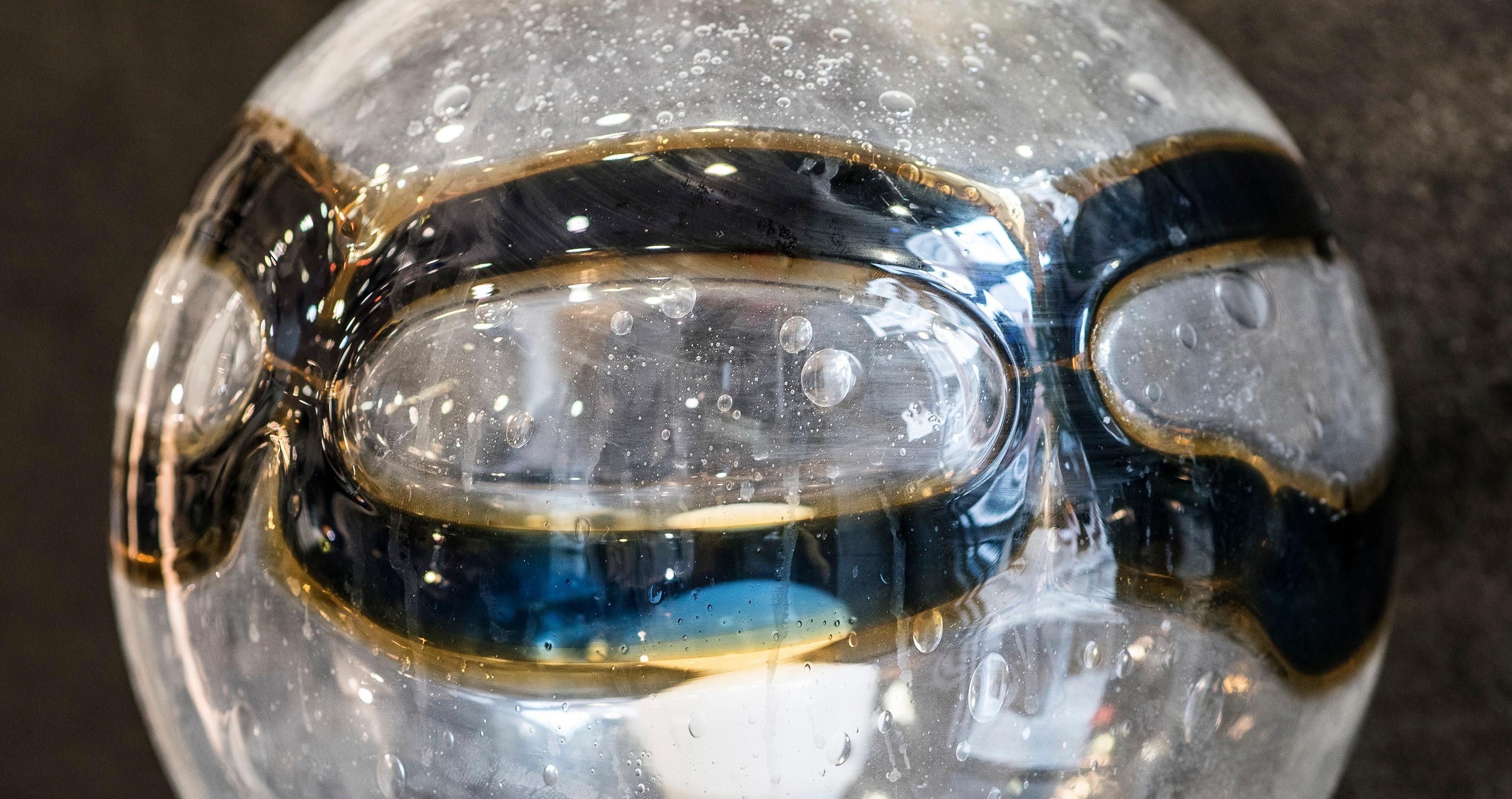 Midcentury Murano whiteblueyellow blown glass globe table lamp Italy 1970 4