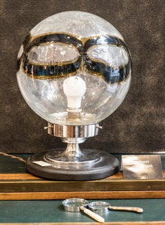 Midcentury Murano whiteblueyellow blown glass globe table lamp Italy 1970
