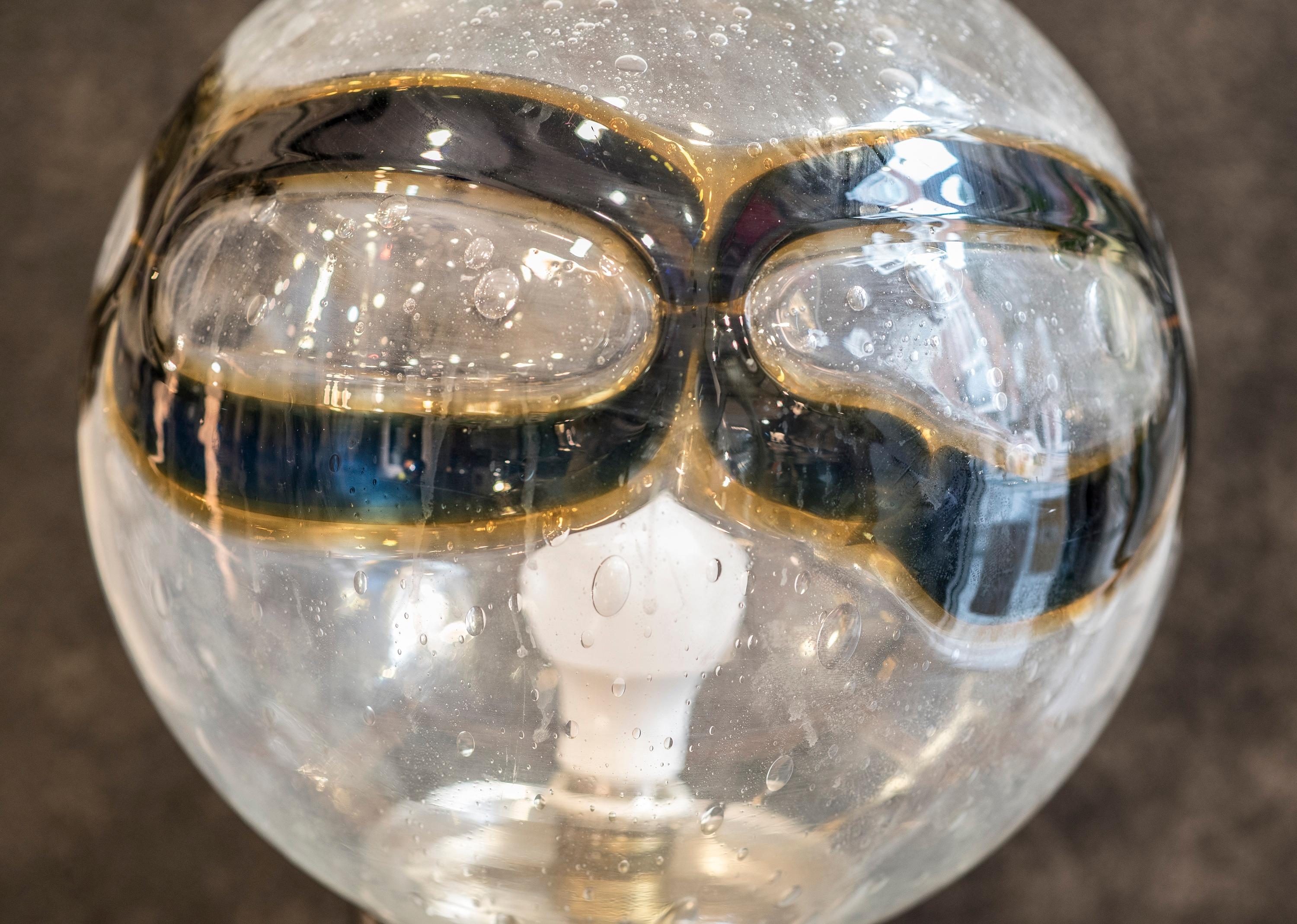 Mid-Century Modern Midcentury Murano whiteblueyellow blown glass globe table lamp Italy 1970