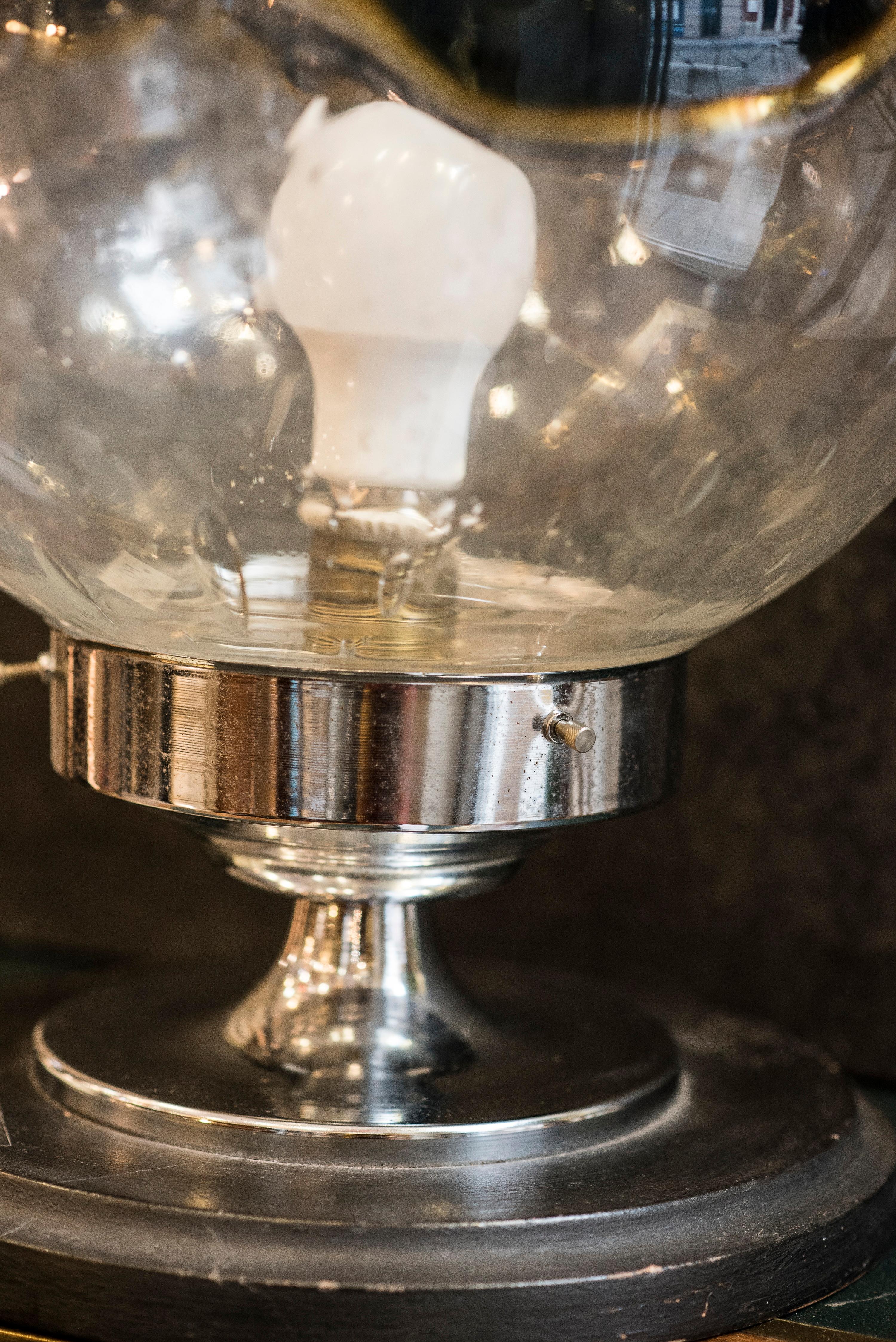 Hand-Crafted Midcentury Murano whiteblueyellow blown glass globe table lamp Italy 1970