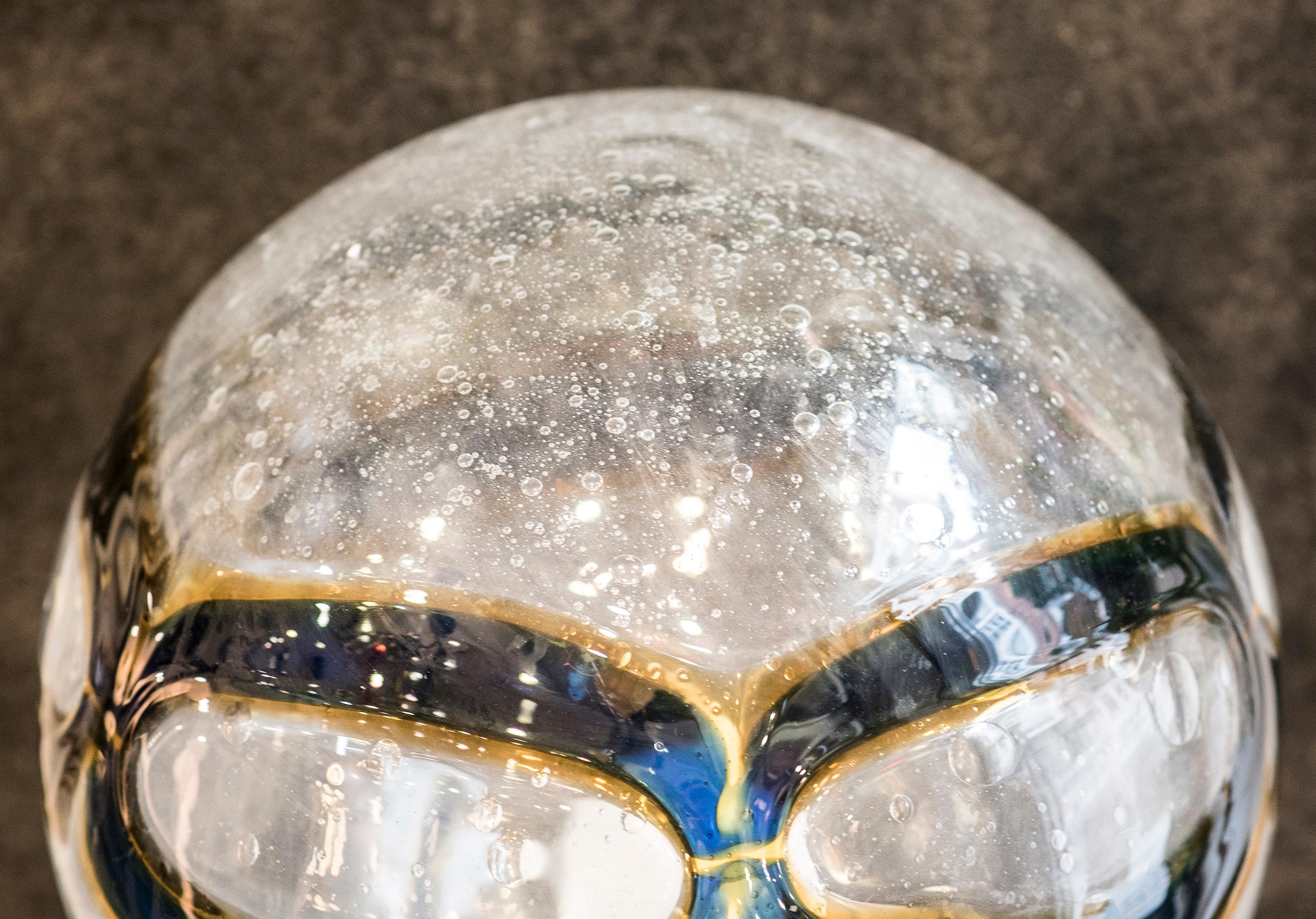 Late 20th Century Midcentury Murano whiteblueyellow blown glass globe table lamp Italy 1970