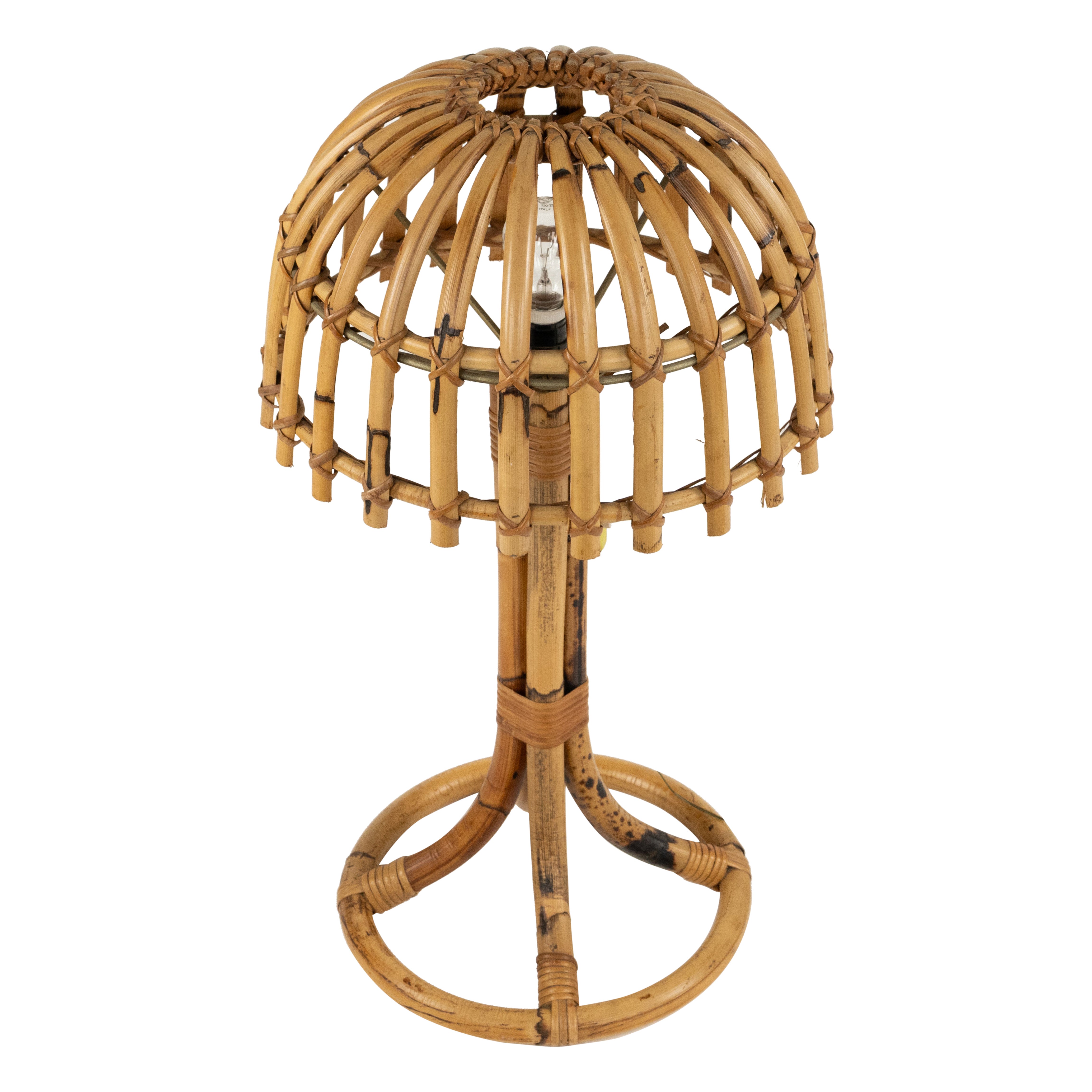 Lampe de table en bambou et rotin de style Louis Sognot, France, années 1960