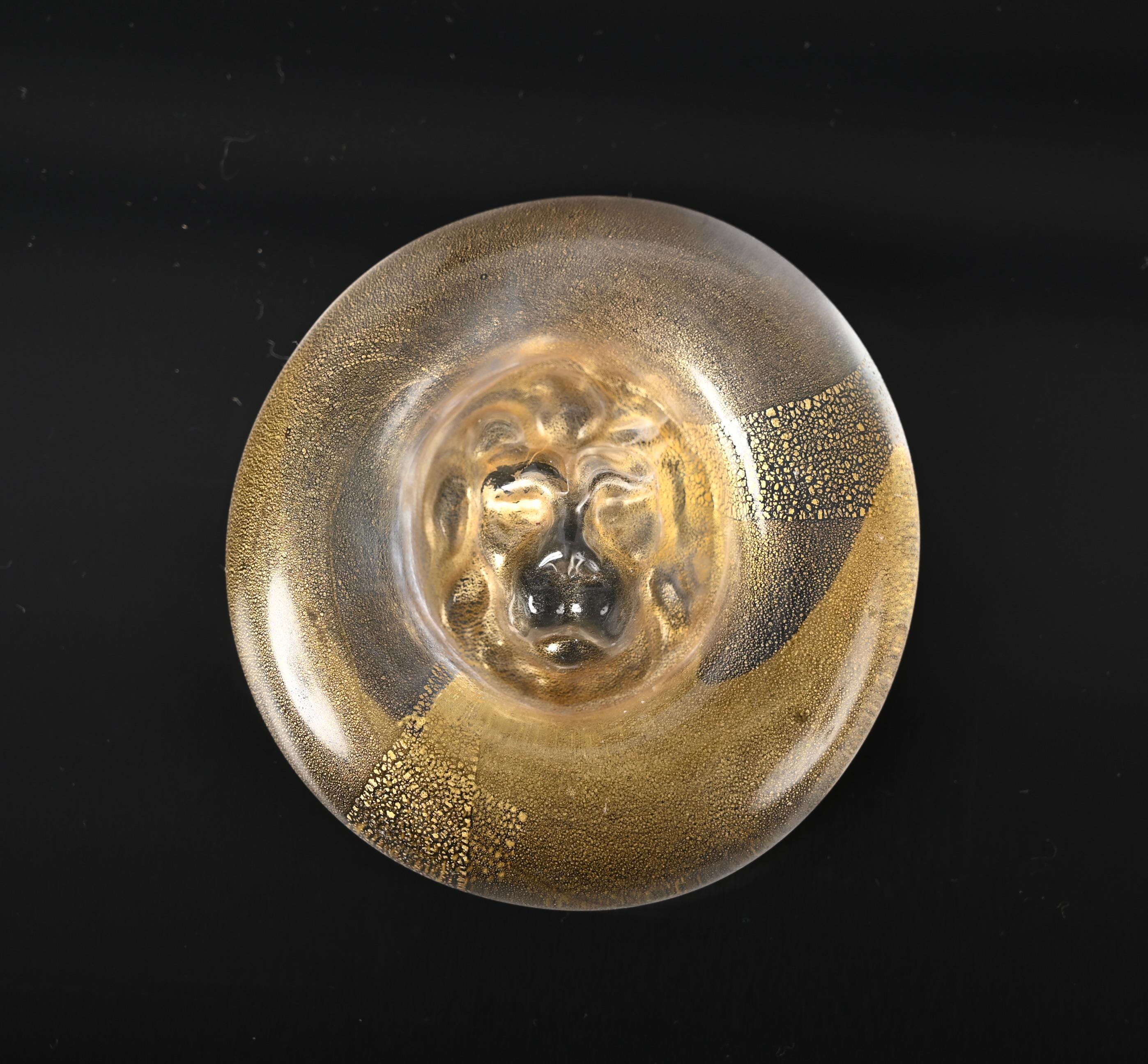 Mid-Century Modern Midcentury Nason Italian Murano Gold Crystal Glass Lion-Shaped Paperweight 1970s