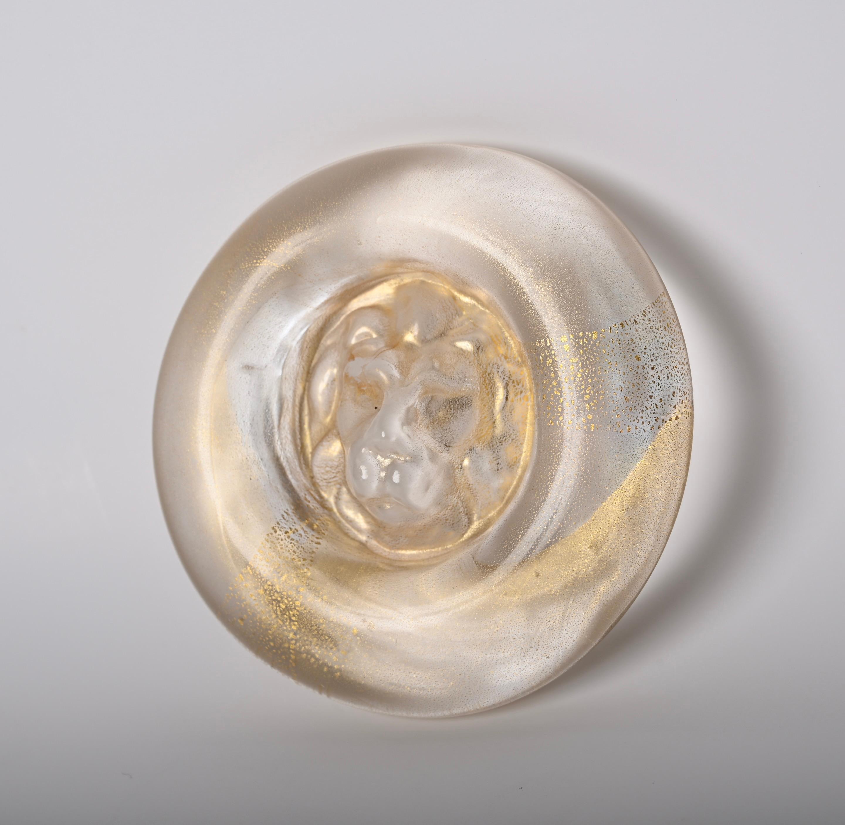 Midcentury Nason Italian Murano Gold Crystal Glass Lion-Shaped Paperweight 1970s 3