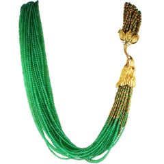 Midcentury Natural Chrysoprase Sculptured Eagle Rare Necklace