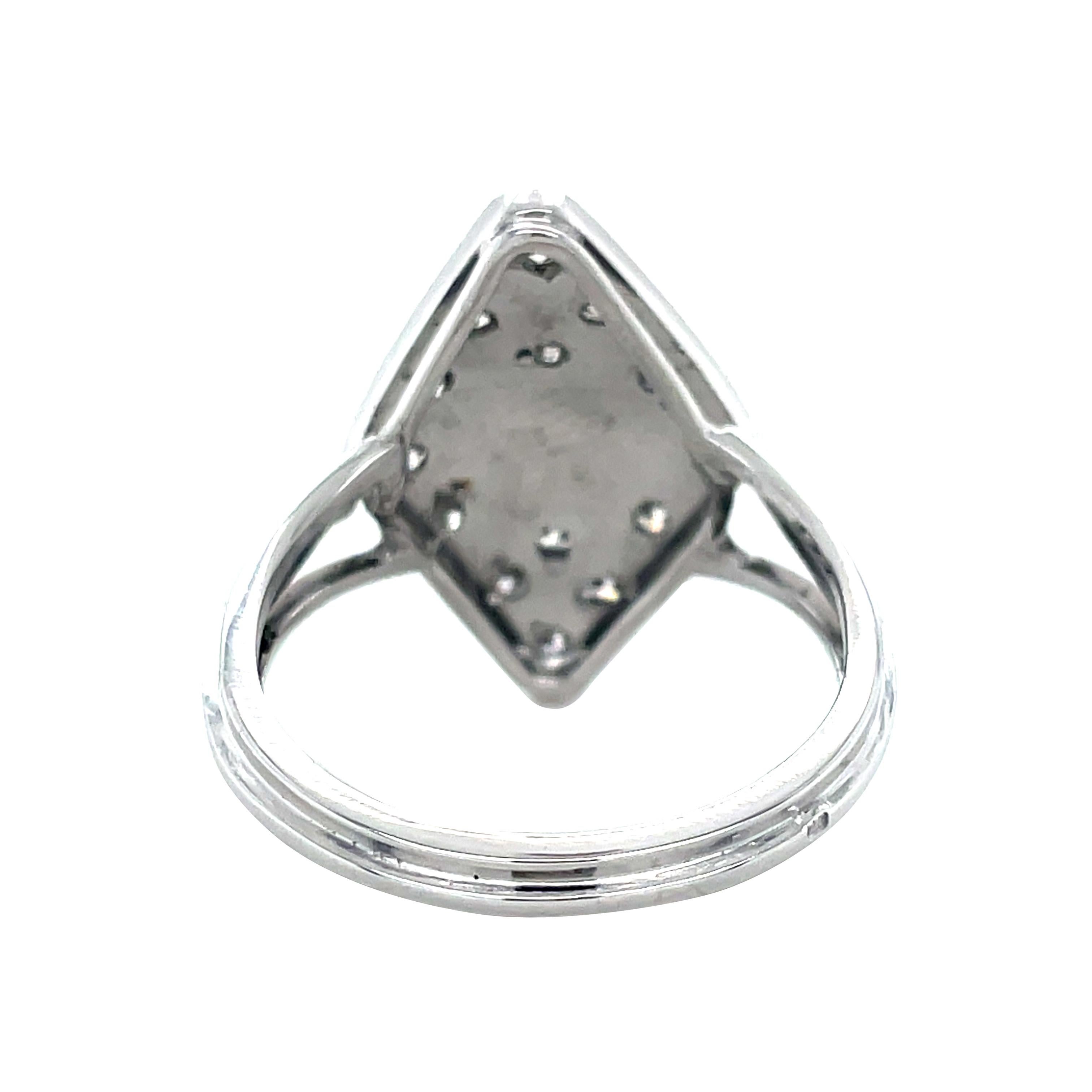 Women's or Men's MidCentury Natural Emerald and 1.32 ctw Diamond Cocktail Ring, 18K White Gold For Sale