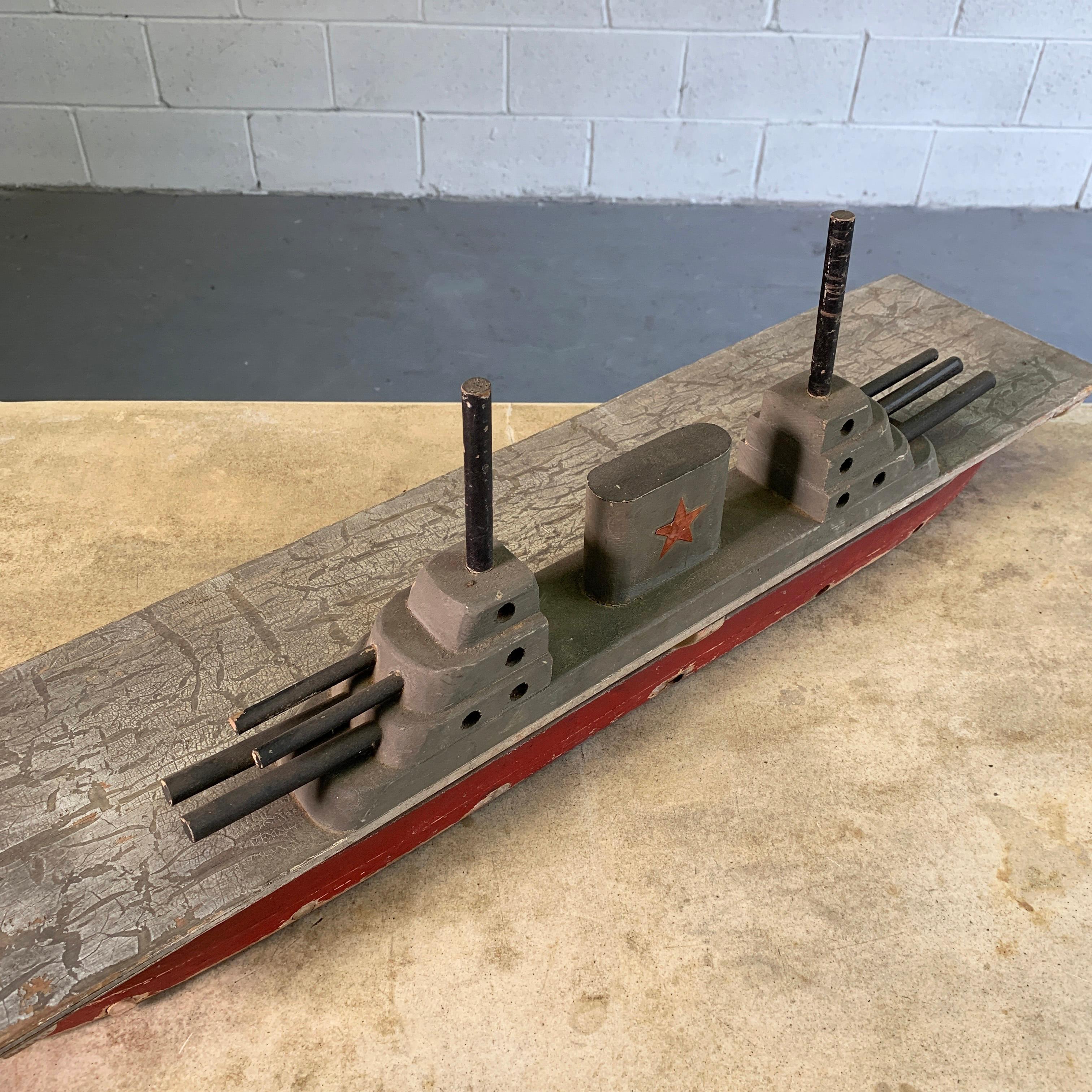 Wood Midcentury Nautical Aircraft Carrier Toy