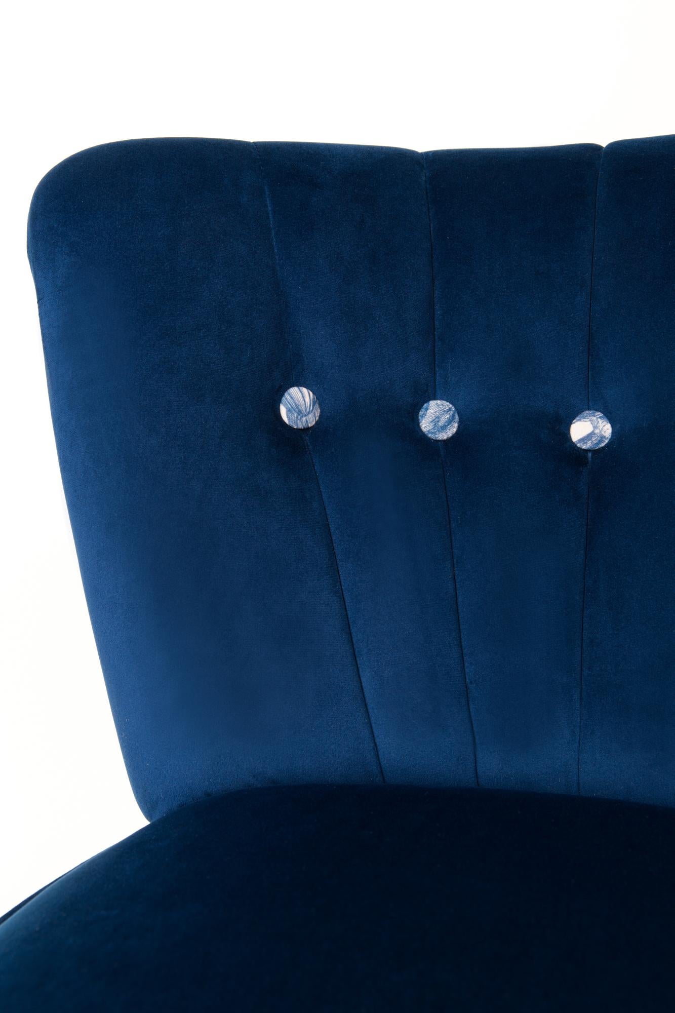 Midcentury Navy Blue Velvet Armchair, Animal Pattern, Germany, 1960s For Sale 2