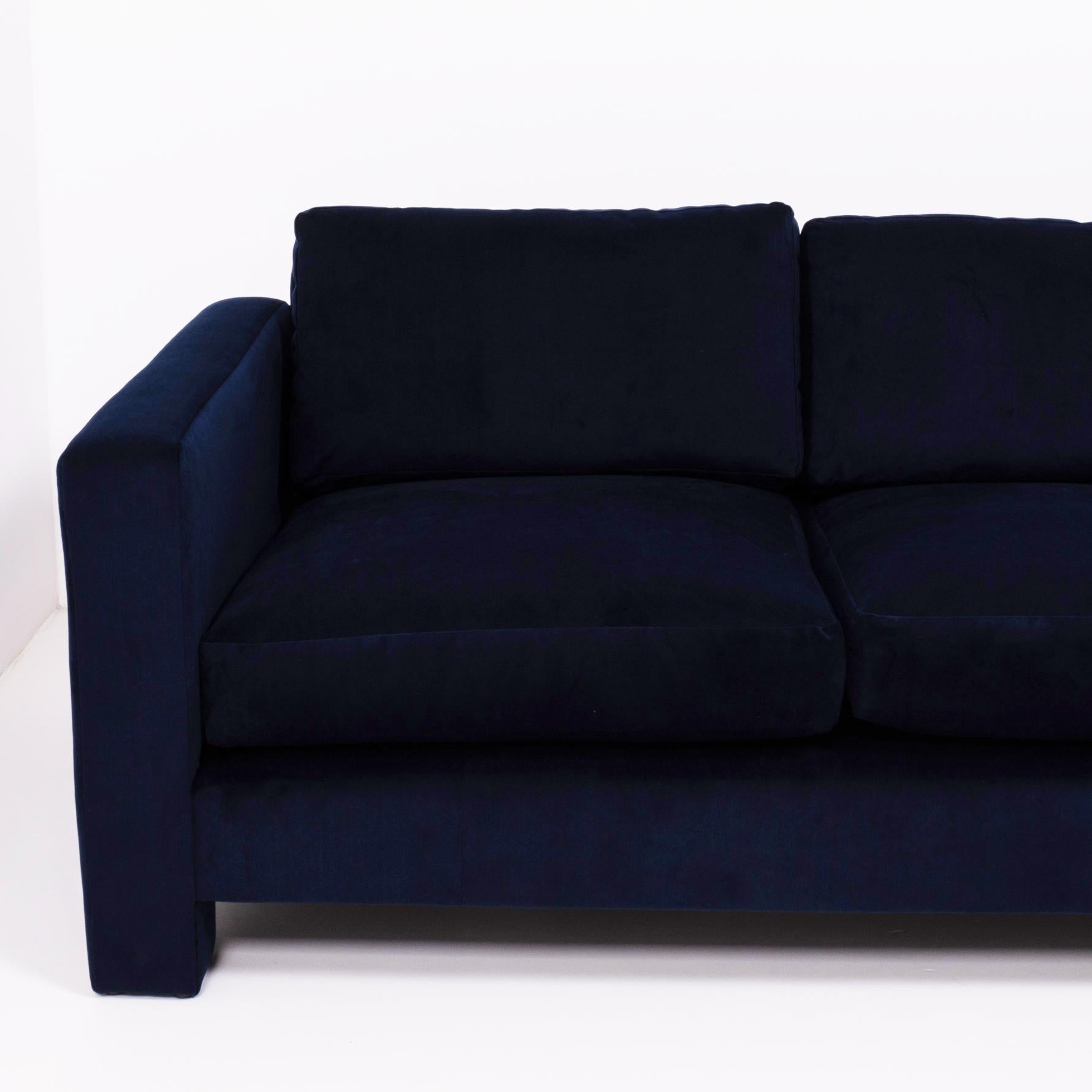 Midcentury Navy Velvet Three-Seat Sofa by Milo Baughman In Good Condition In London, GB