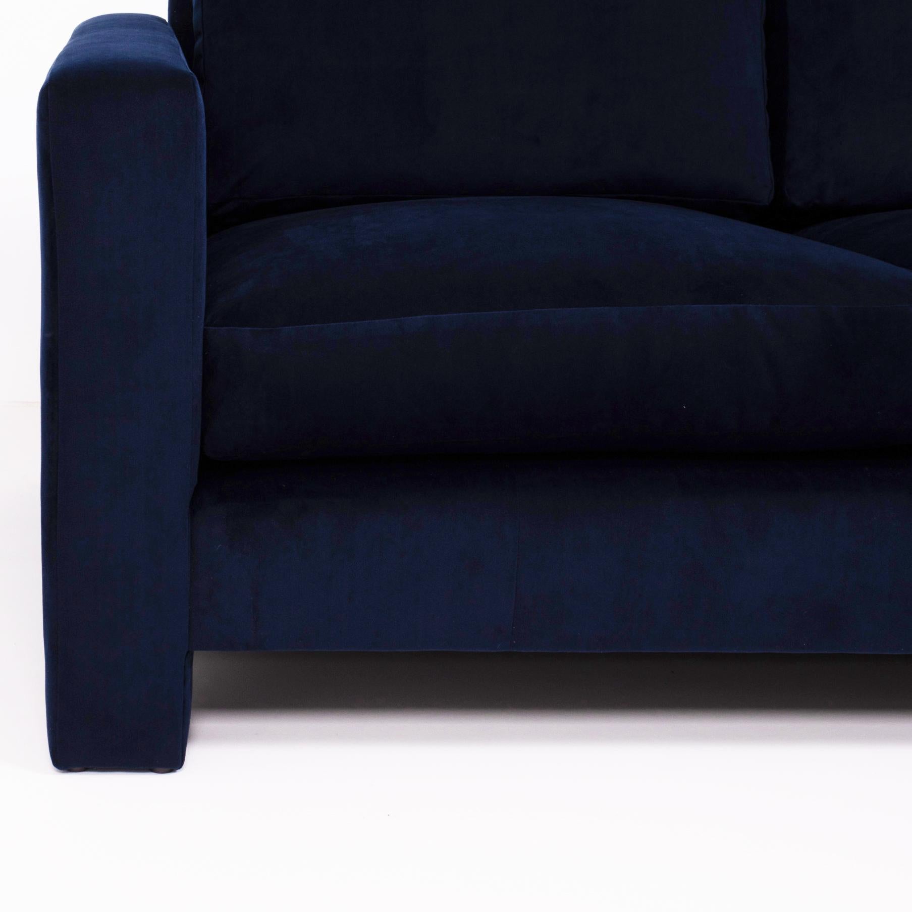 Midcentury Navy Velvet Three-Seat Sofa by Milo Baughman 2