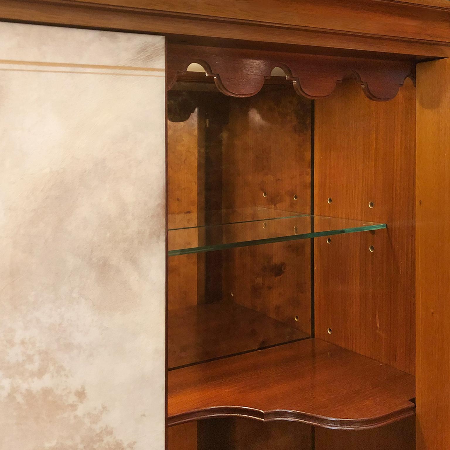 Midcentury Neoclassical Bar Cabinet with Parchment Doors In Good Condition In New York, NY