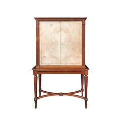 Retro Midcentury Neoclassical Bar Cabinet with Parchment Doors