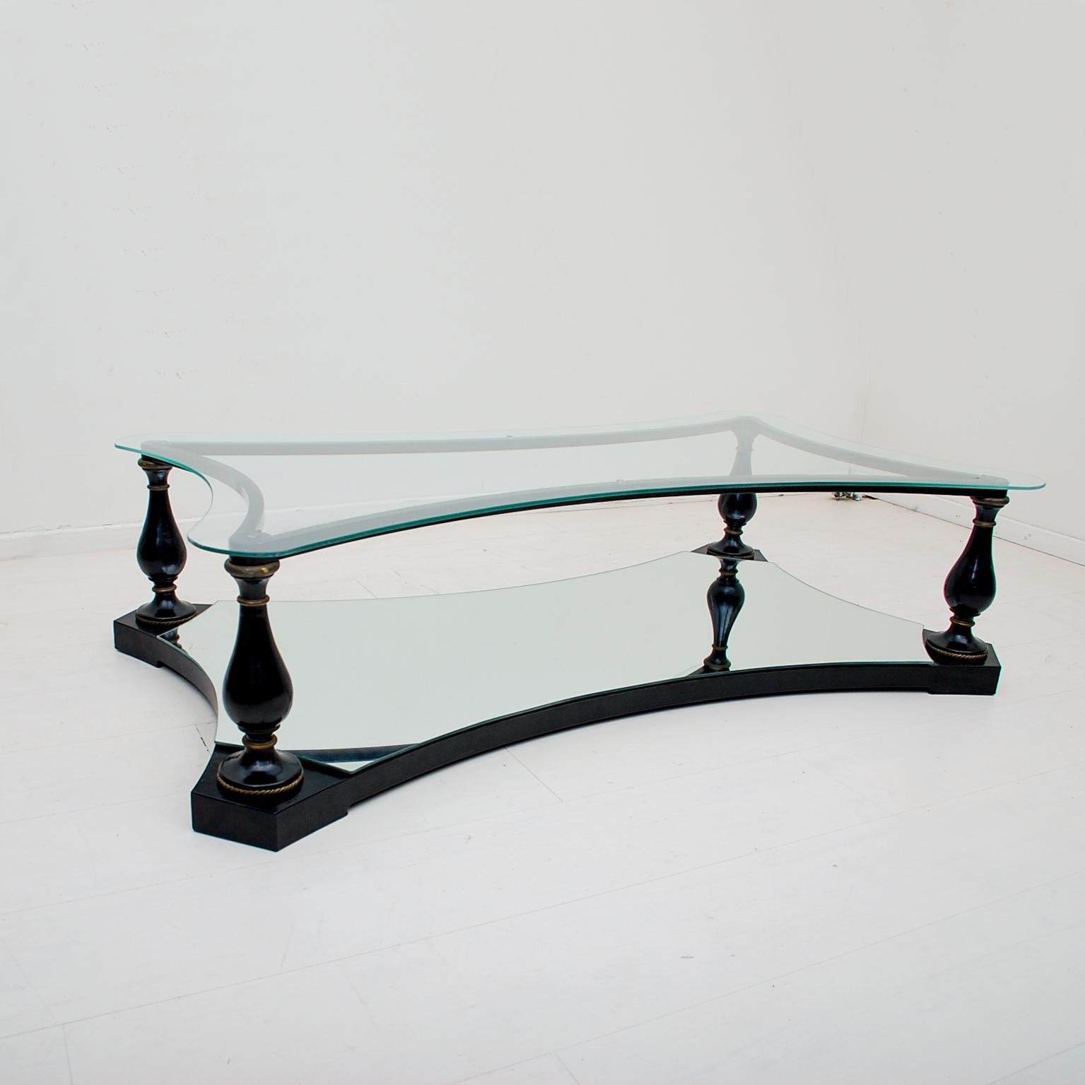 Mexican Midcentury Neoclassical Black Iron Brass and Glass Coffee Table by Arturo Pani