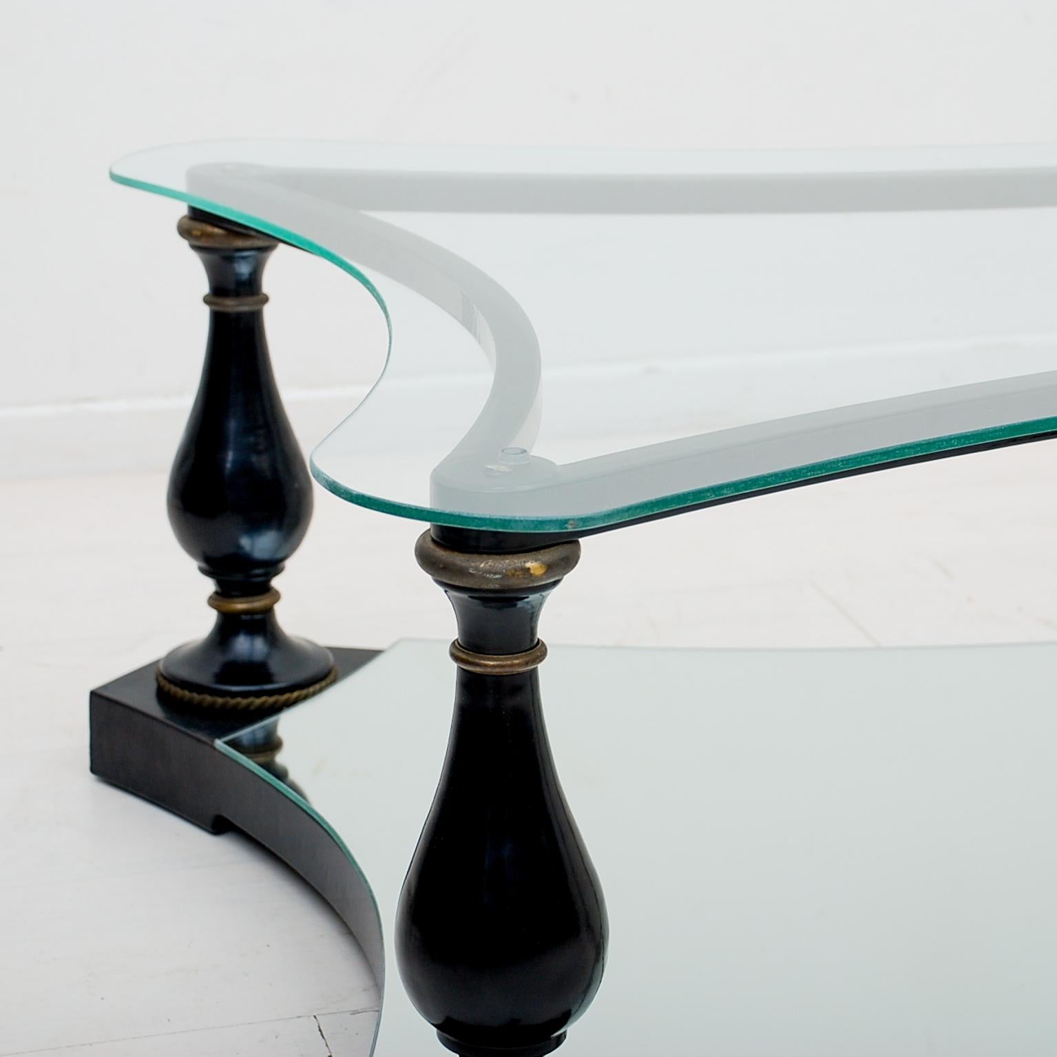Aluminum Midcentury Neoclassical Black Iron Brass and Glass Coffee Table by Arturo Pani