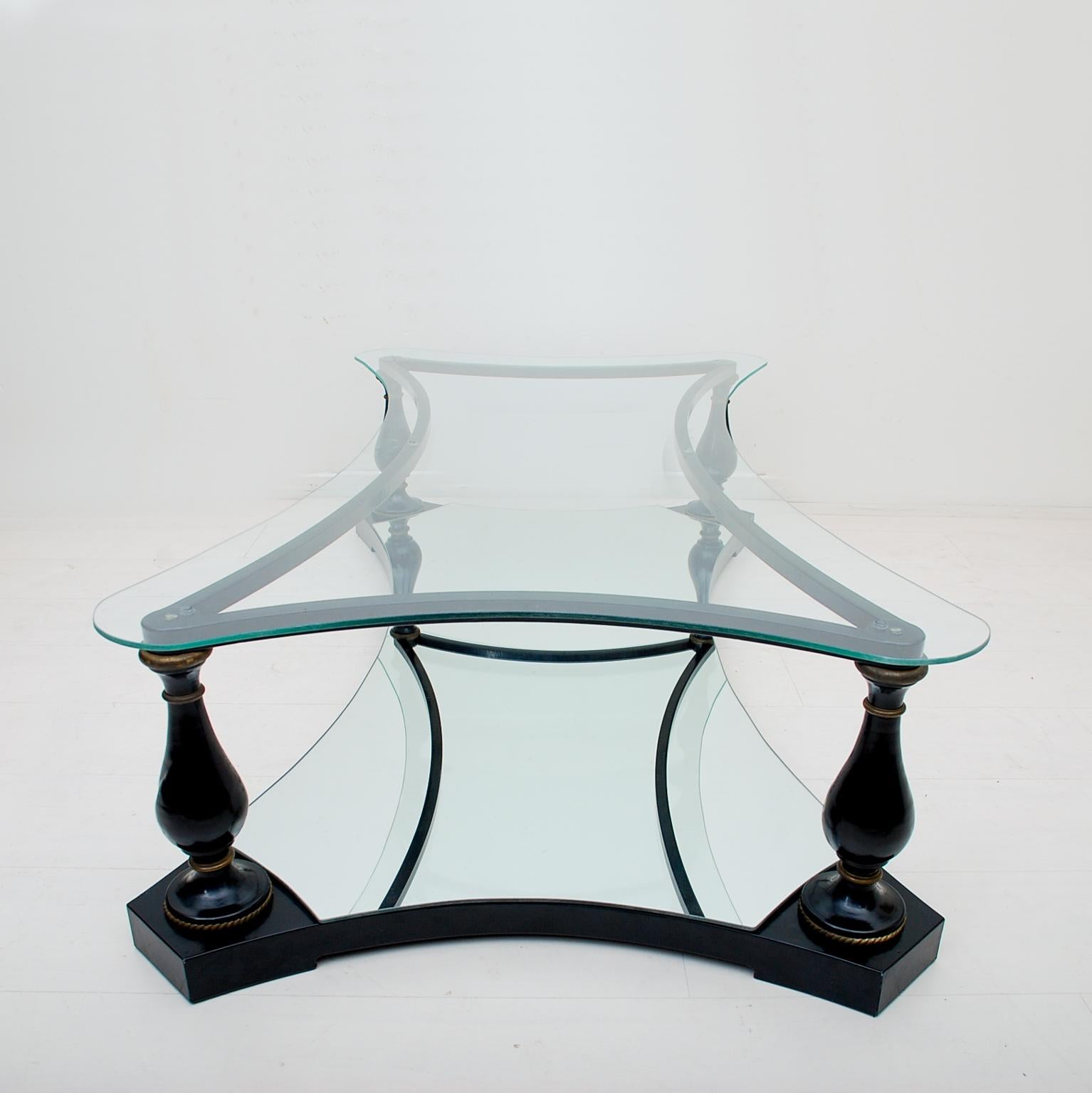 Midcentury Neoclassical Black Iron Brass and Glass Coffee Table by Arturo Pani 1