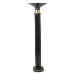 Retro Midcentury Neoclassical Egyptian Style Black Lacquered Metal Floor Lamp