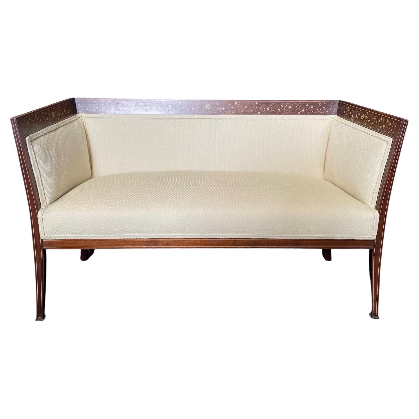  Midcentury Neoclassical Italian Loveseat with Exquisite Inlay For Sale