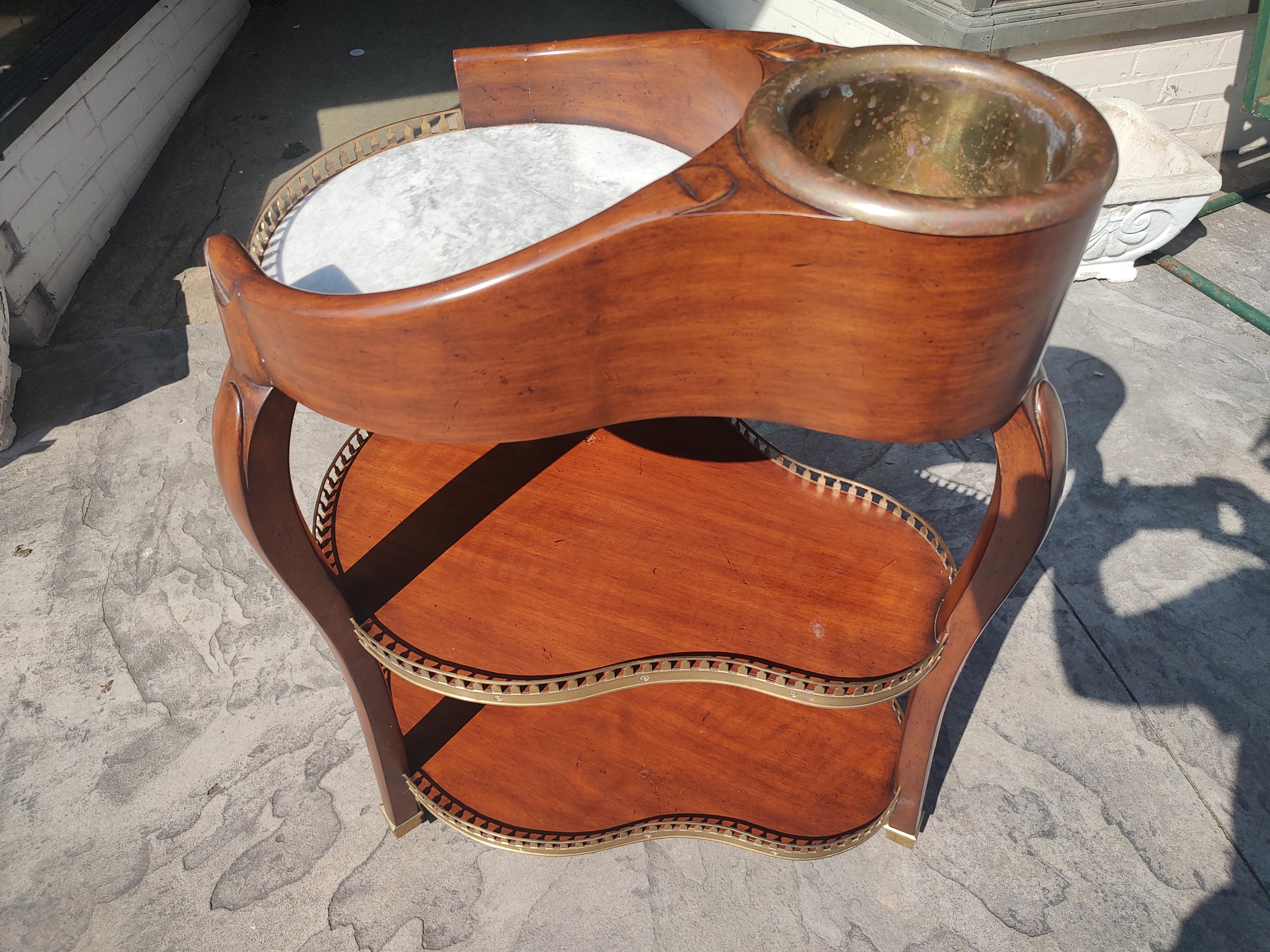 Midcentury Neoclassical Mahogany & Marble Bar Cart Wine Trolley Champagne Bucket For Sale 5