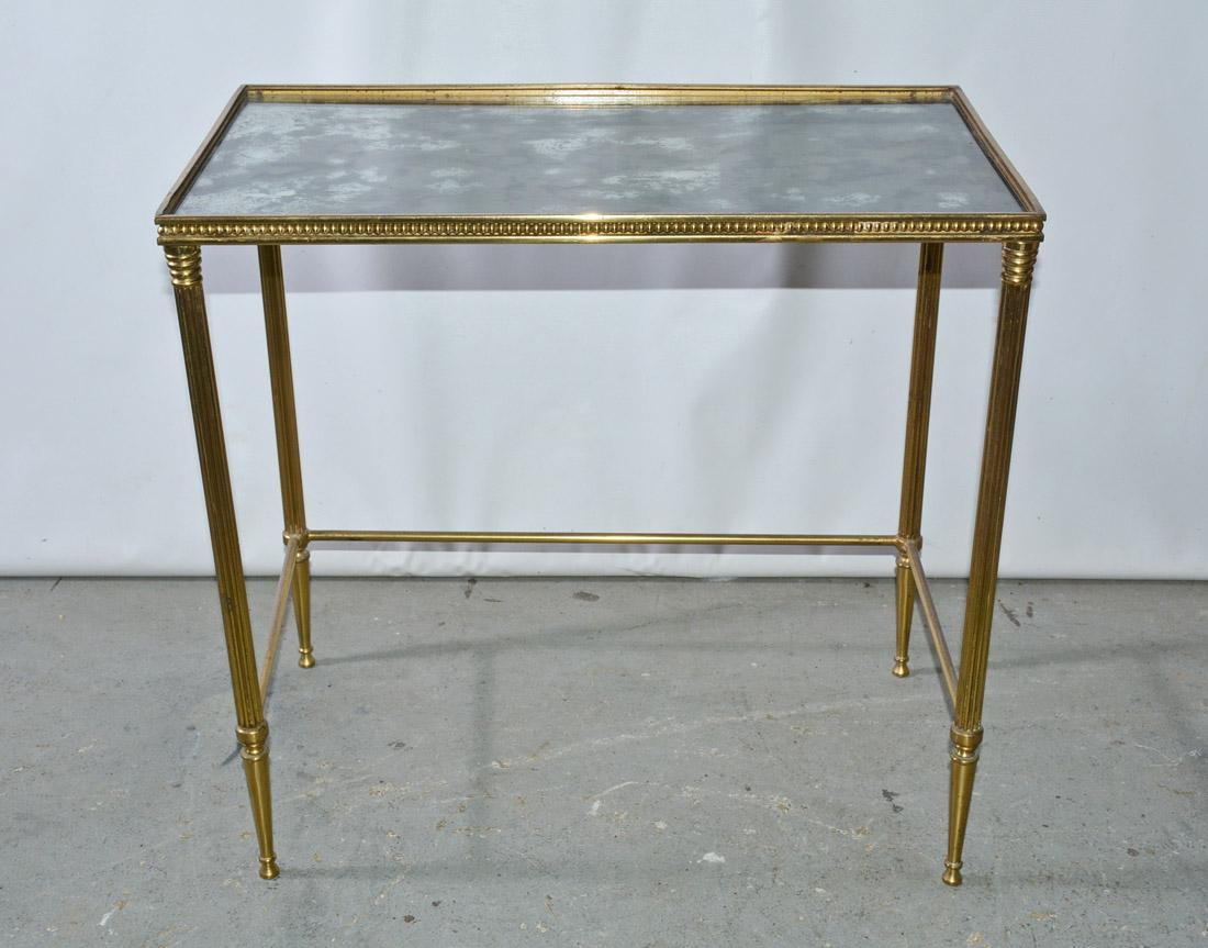 Hollywood Regency Midcentury Neoclassical Style Brass and Mirrored Side Table