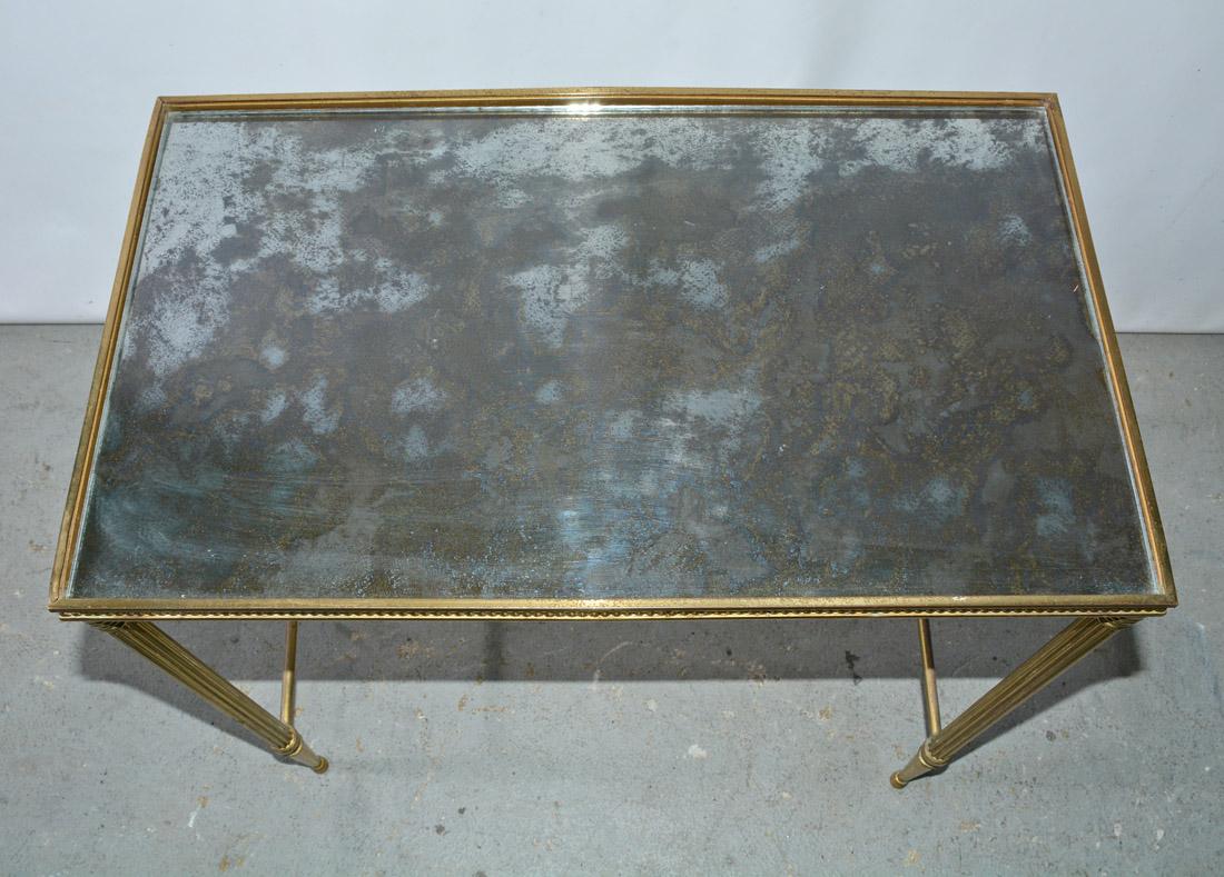 European Midcentury Neoclassical Style Brass and Mirrored Side Table