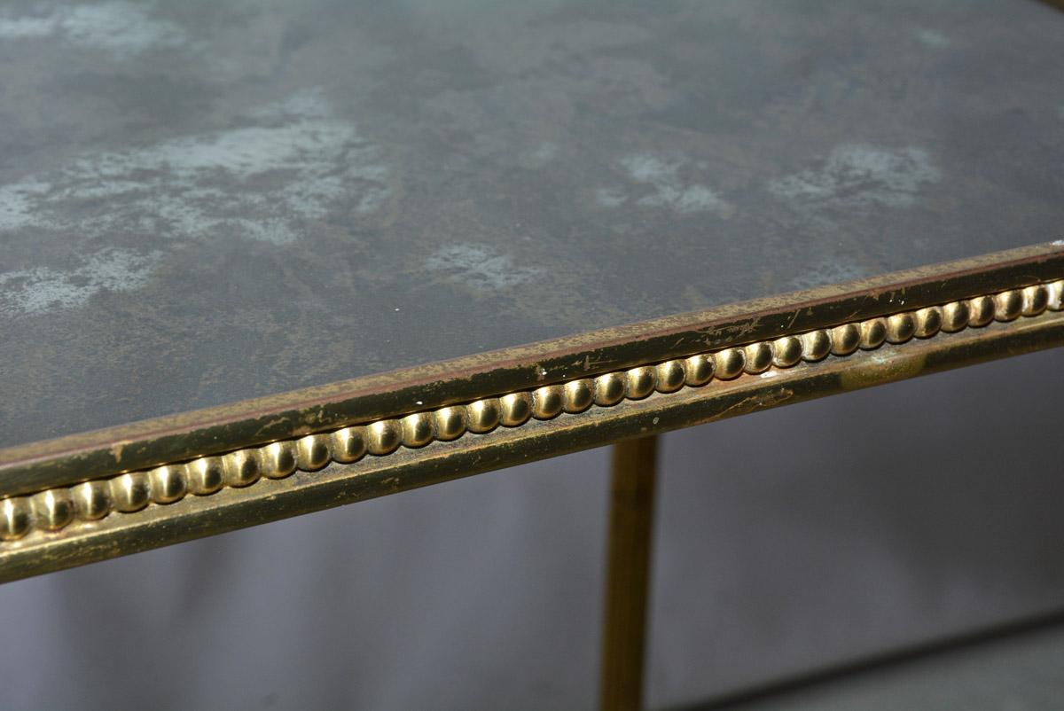 Midcentury Neoclassical Style Brass and Mirrored Side Table In Fair Condition In Sheffield, MA