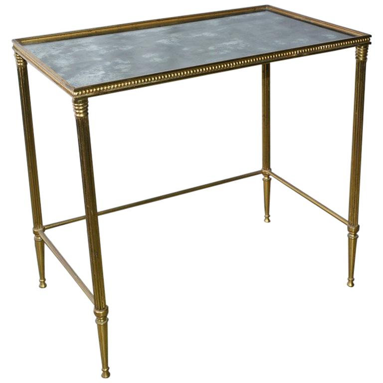 Midcentury Neoclassical Style Brass and Mirrored Side Table