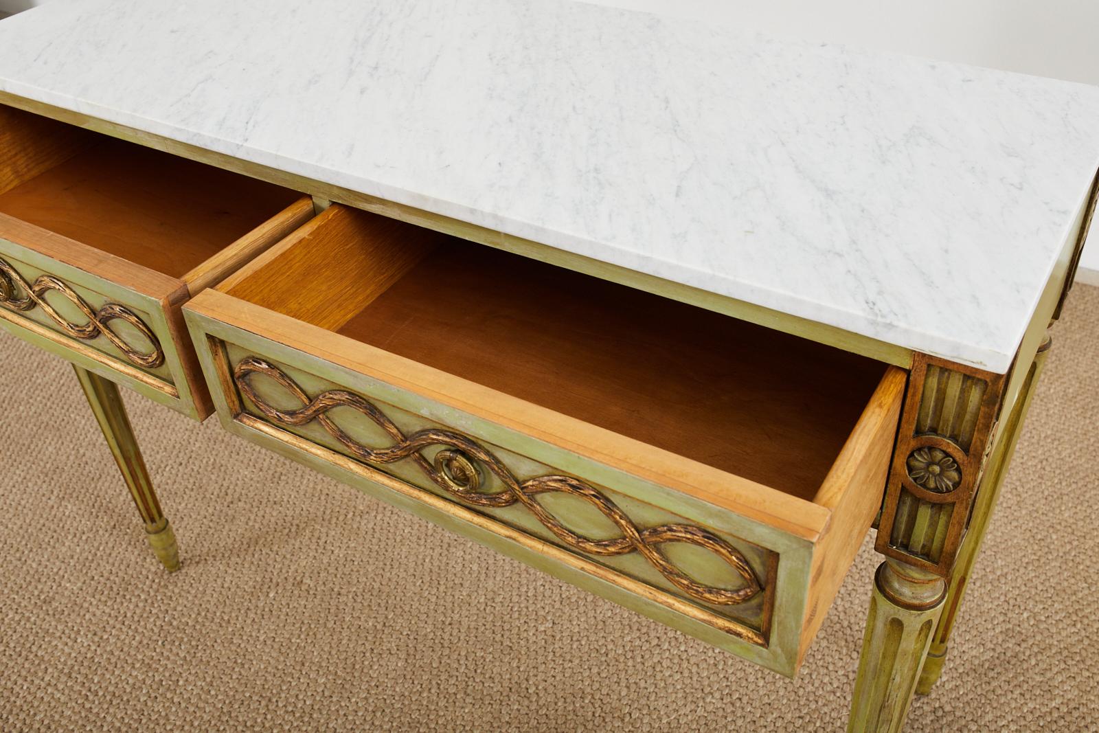 Mid-Century Neoclassical Style Lacquered Marble Top Console Table For Sale 3