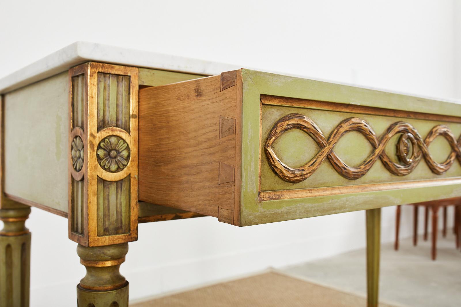 Mid-Century Neoclassical Style Lacquered Marble Top Console Table For Sale 4
