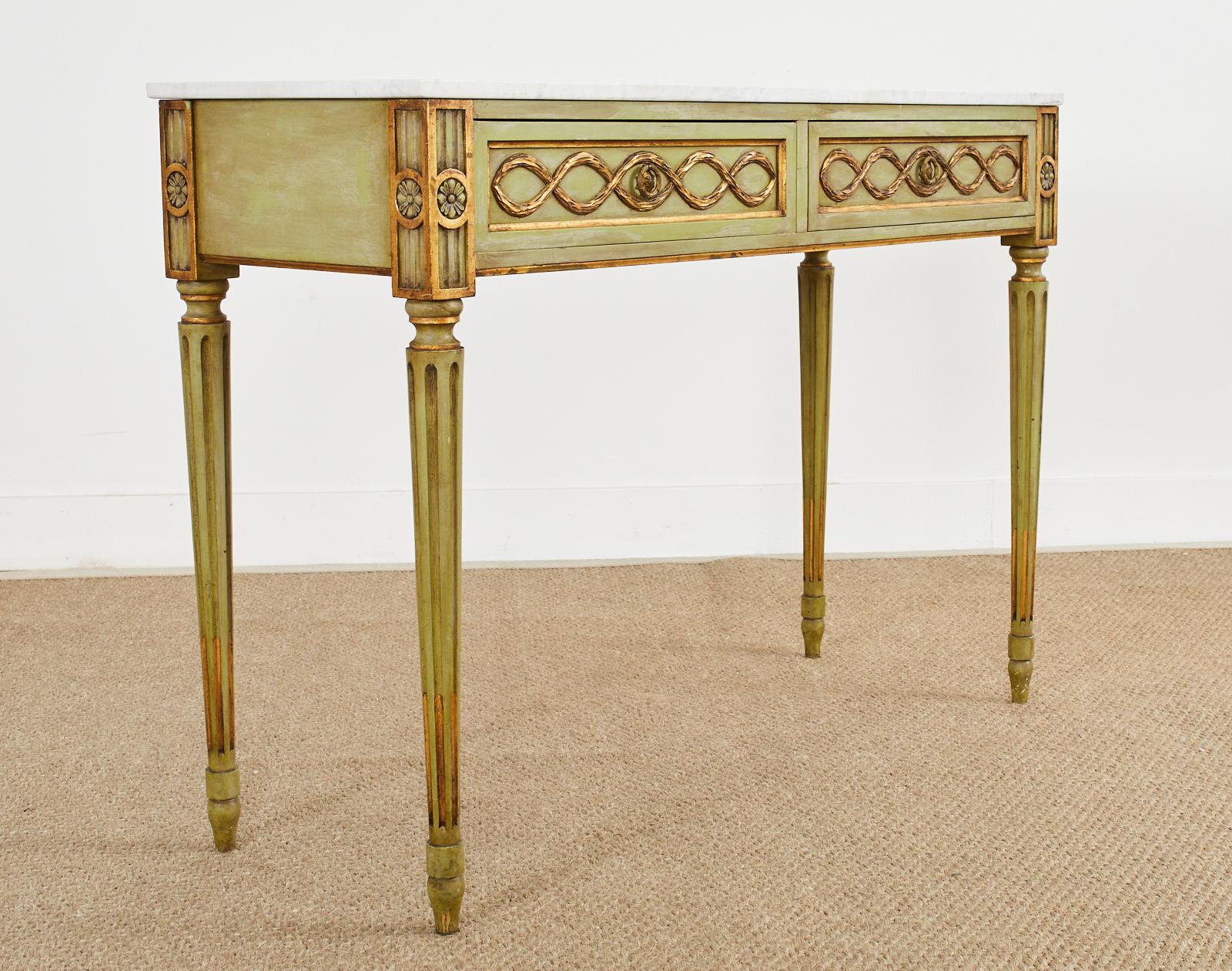 Mid-Century Neoclassical Style Lacquered Marble Top Console Table For Sale 12
