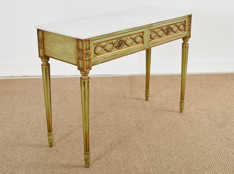 MidCentury Neoclassical Style Lacquered Marble Top Console Table For