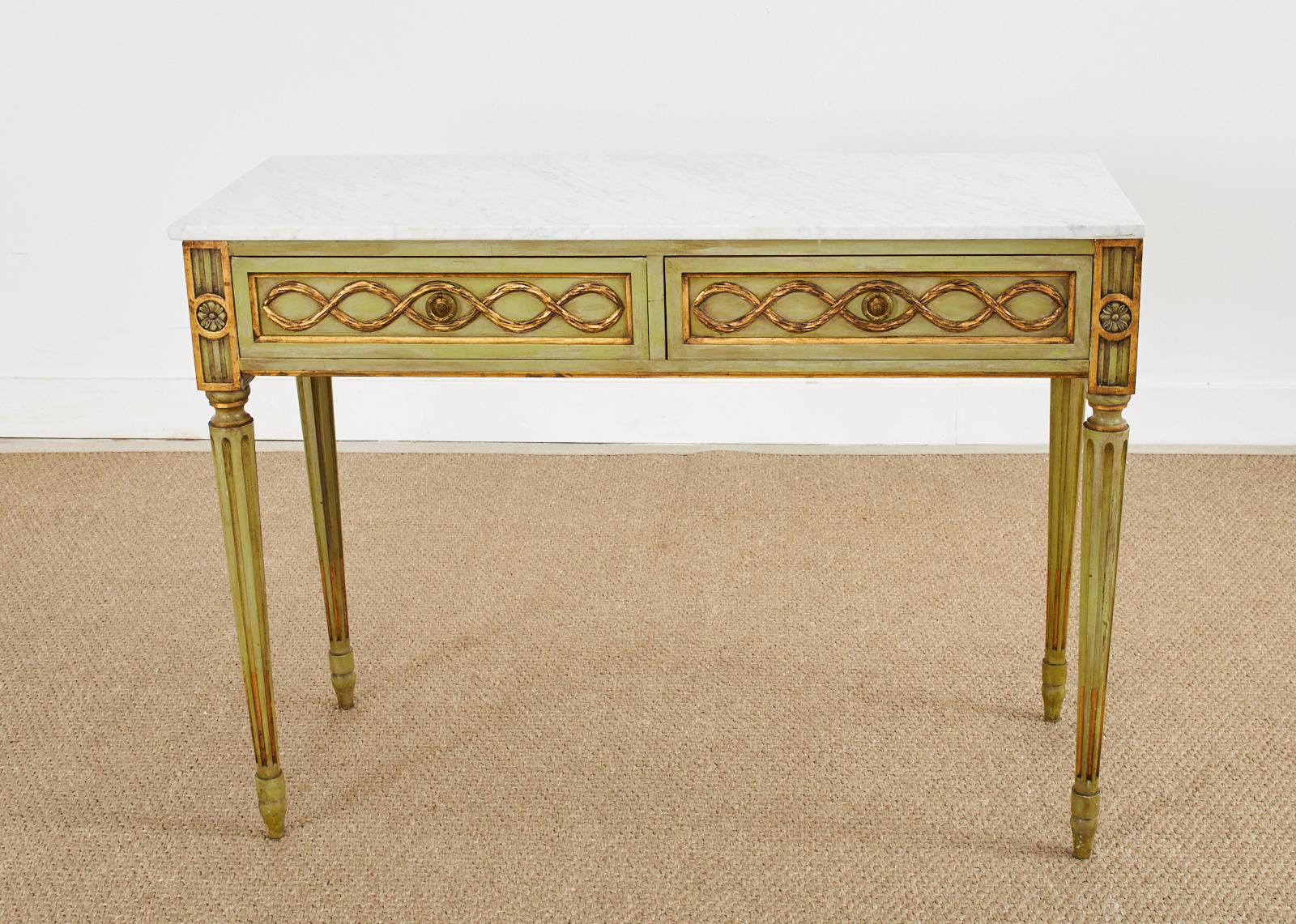 Mid-Century Neoclassical Style Lacquered Marble Top Console Table In Good Condition For Sale In Rio Vista, CA