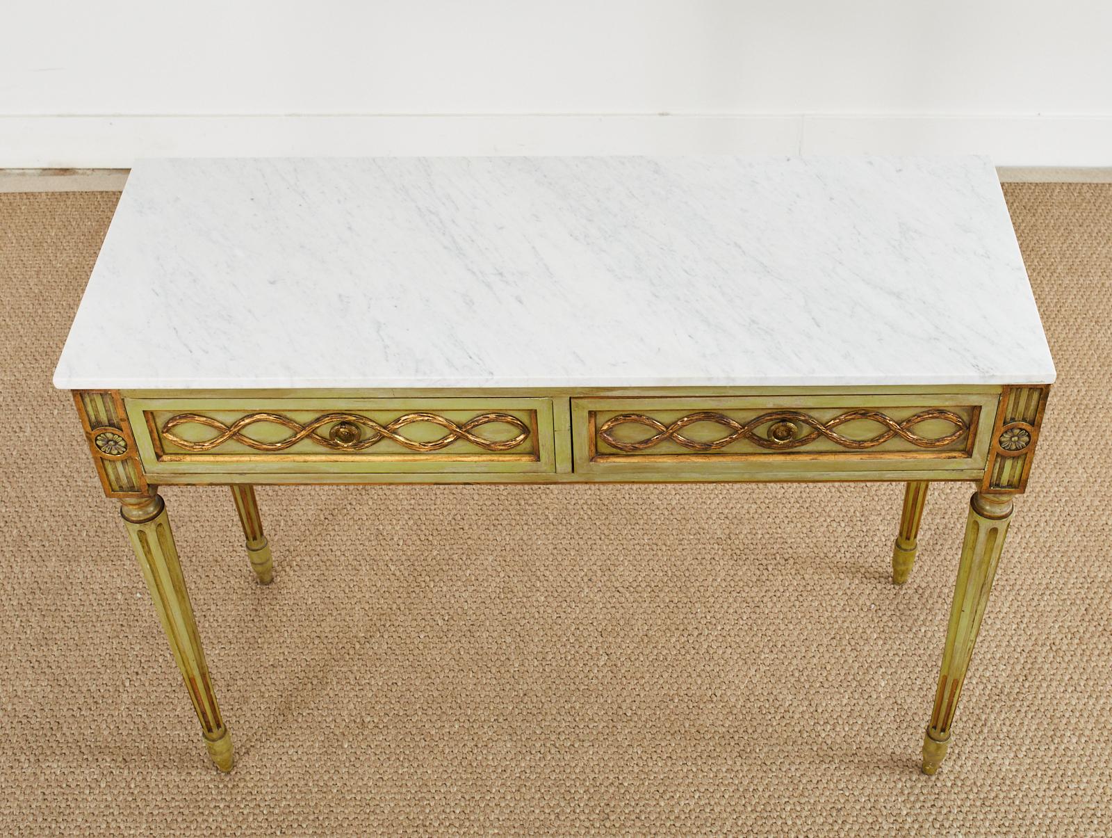 20th Century Mid-Century Neoclassical Style Lacquered Marble Top Console Table For Sale