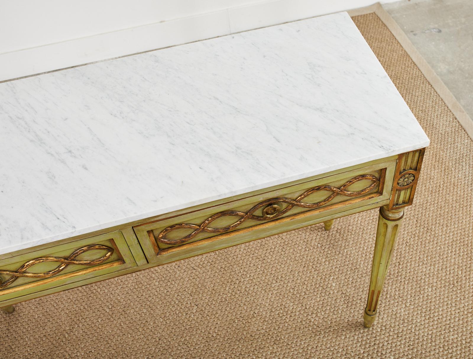 Mid-Century Neoclassical Style Lacquered Marble Top Console Table For Sale 1